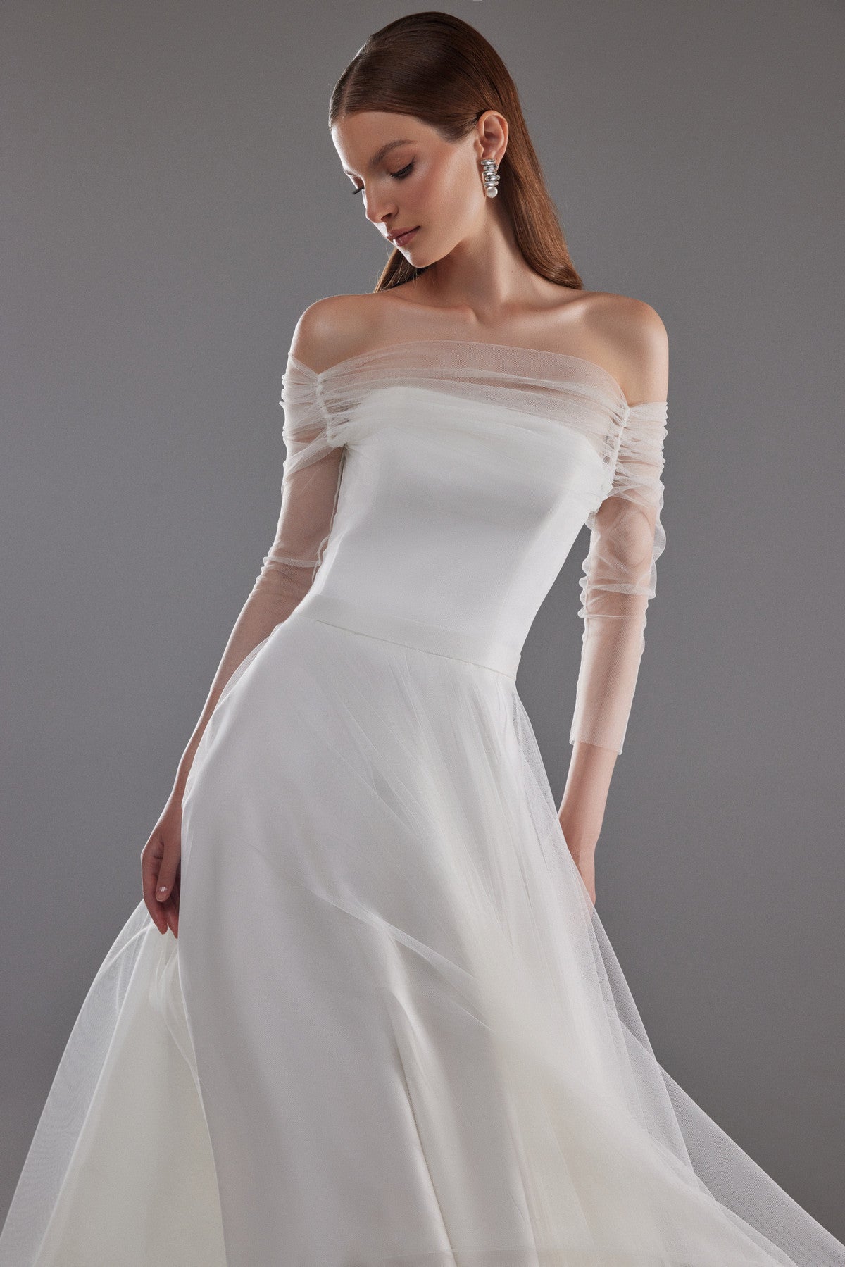 Minimalist A-Line Dress with Draped Sleeves Millie Custom (0-12 US, 32-44 EU) / Ivory Minimalist A-Line Dress with Draped Sleeves Millie Custom (0-12 US, 32-44 EU) / Ivory