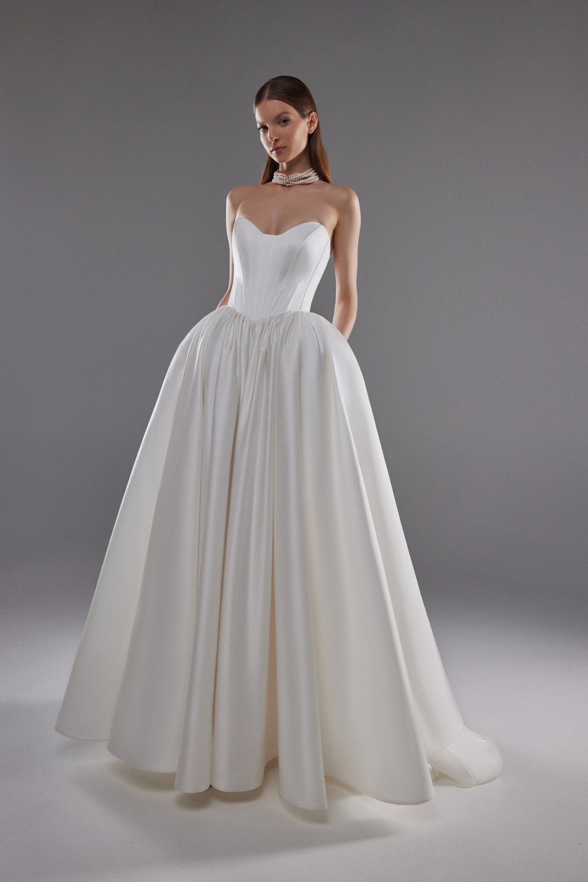 Strapless Satin Ball Gown Wedding Dress Olvia Drop Waist Corset Wedding dress