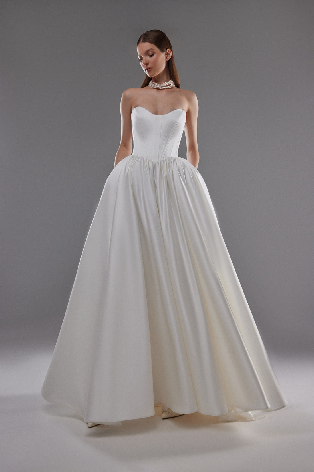 Strapless Satin Ball Gown Wedding Dress Olvia | Drop Waist Corset Wedding dress