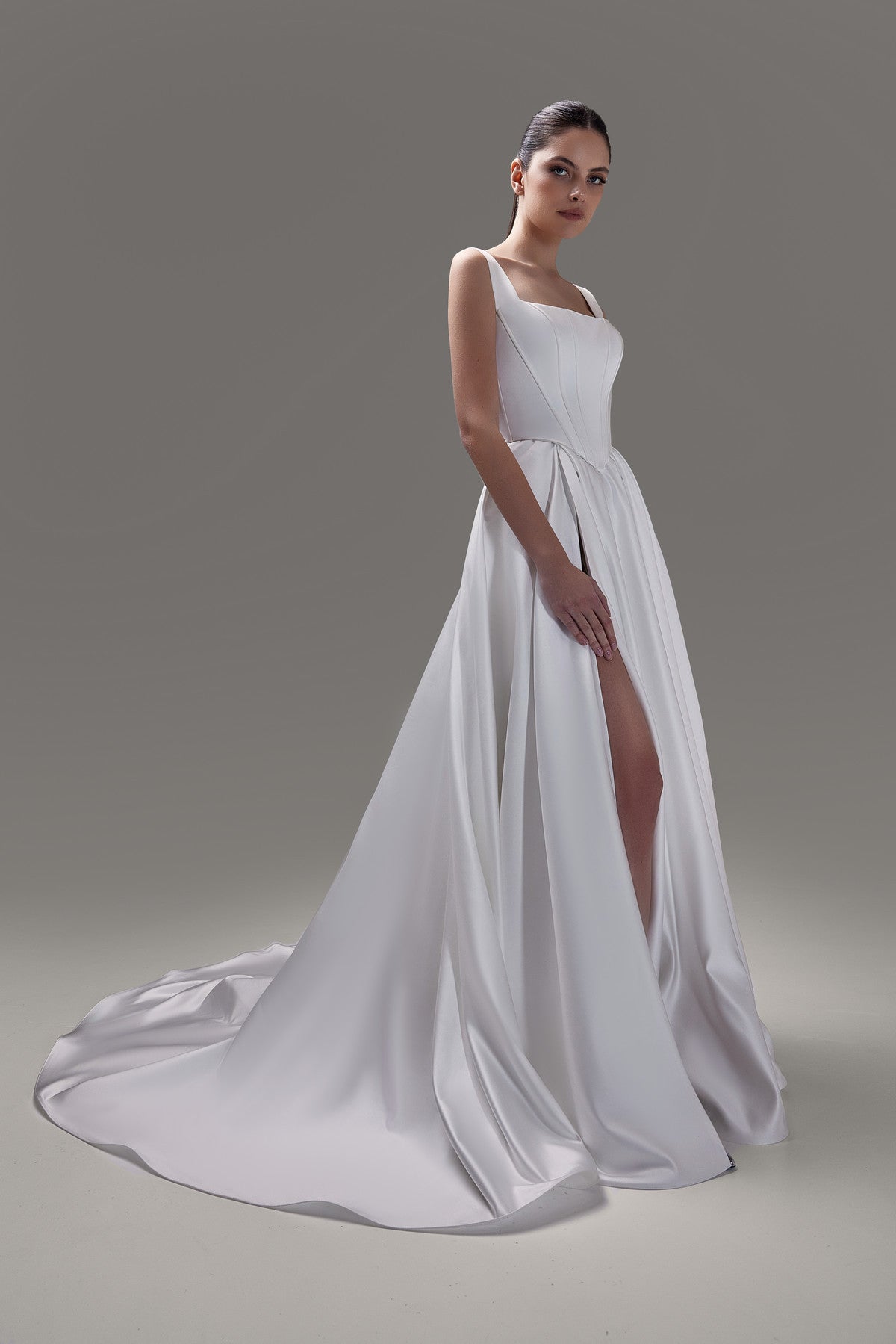 Two-piece Satin drop Waist Corset and A-line Skirt With Train Syntia