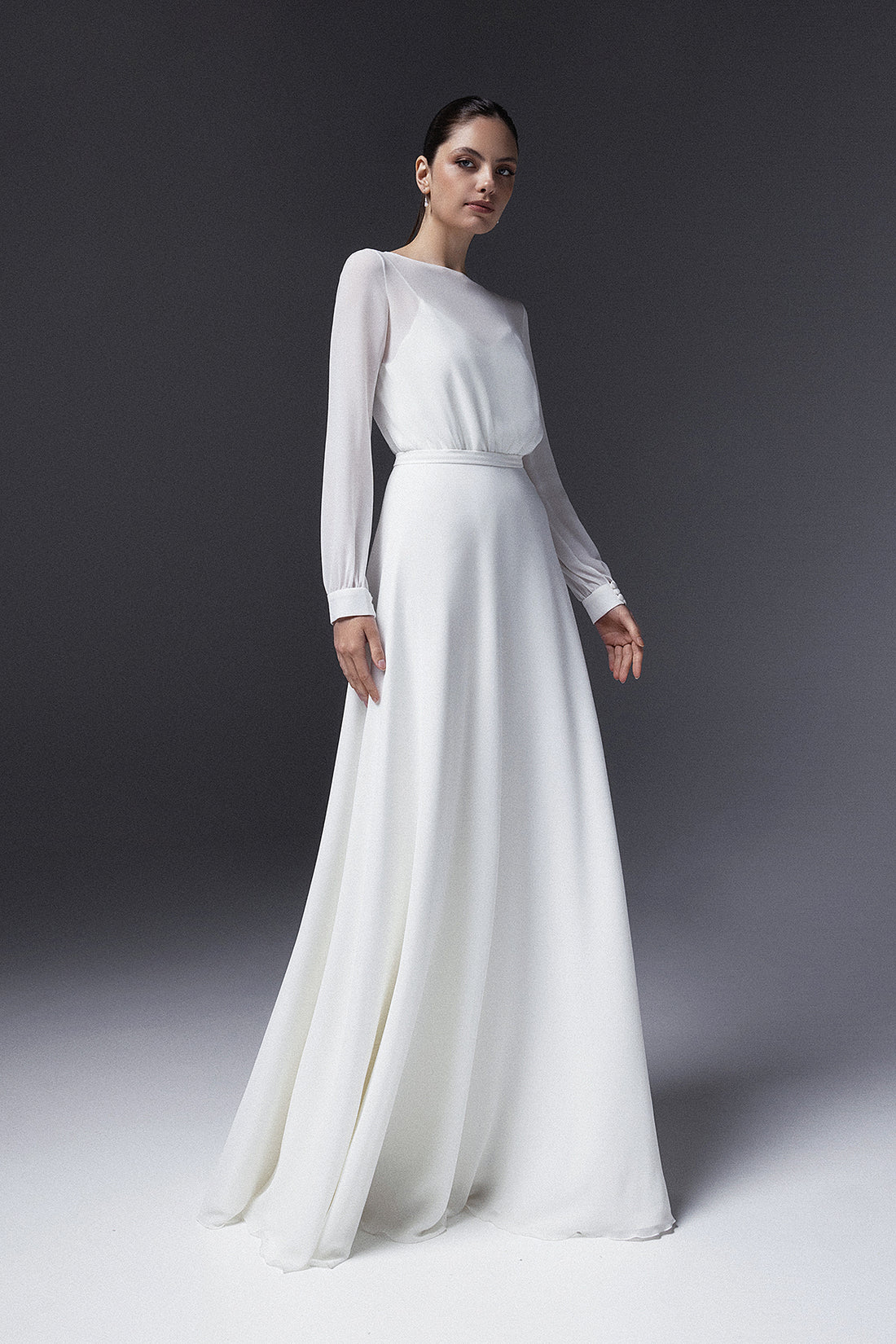 Modest Chiffon High Neck Long Sleeve Wedding dress Kaya