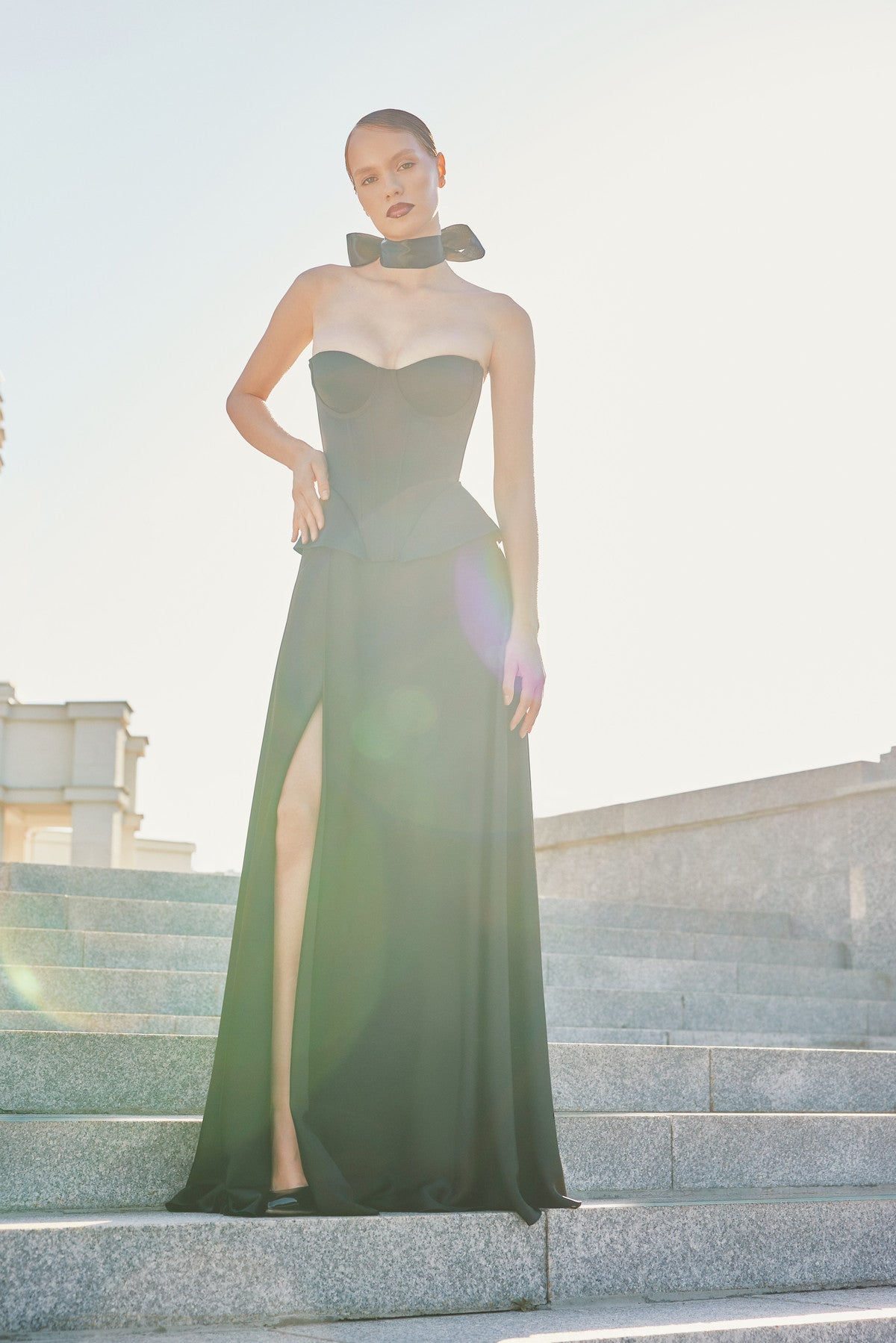 Two Piece Formal Dress Aurelia | Silk A-line Skirt With Strapless Peplum Corset Two Piece Formal Dress Aurelia | Silk A-line Skirt With Strapless Peplum Corset