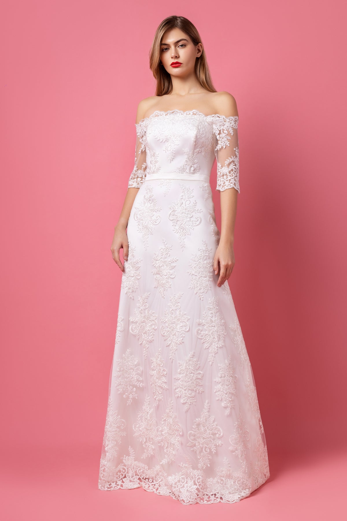 CLASSY LACE WEDDING DRESS KATE WITH SHORT SLEEVE