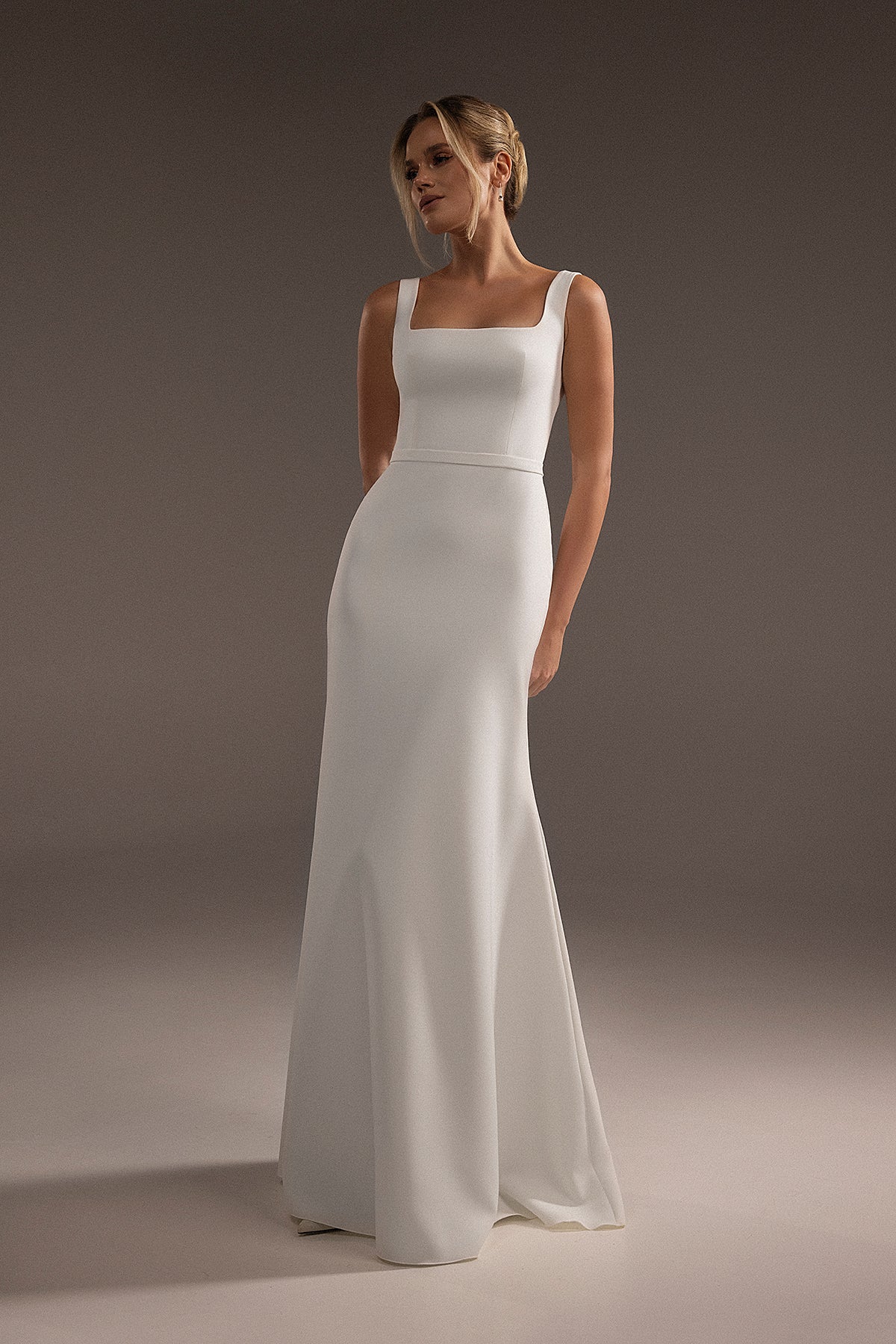 Sheath Silhouette Crepe Wedding Dress With Square Neck Bethany