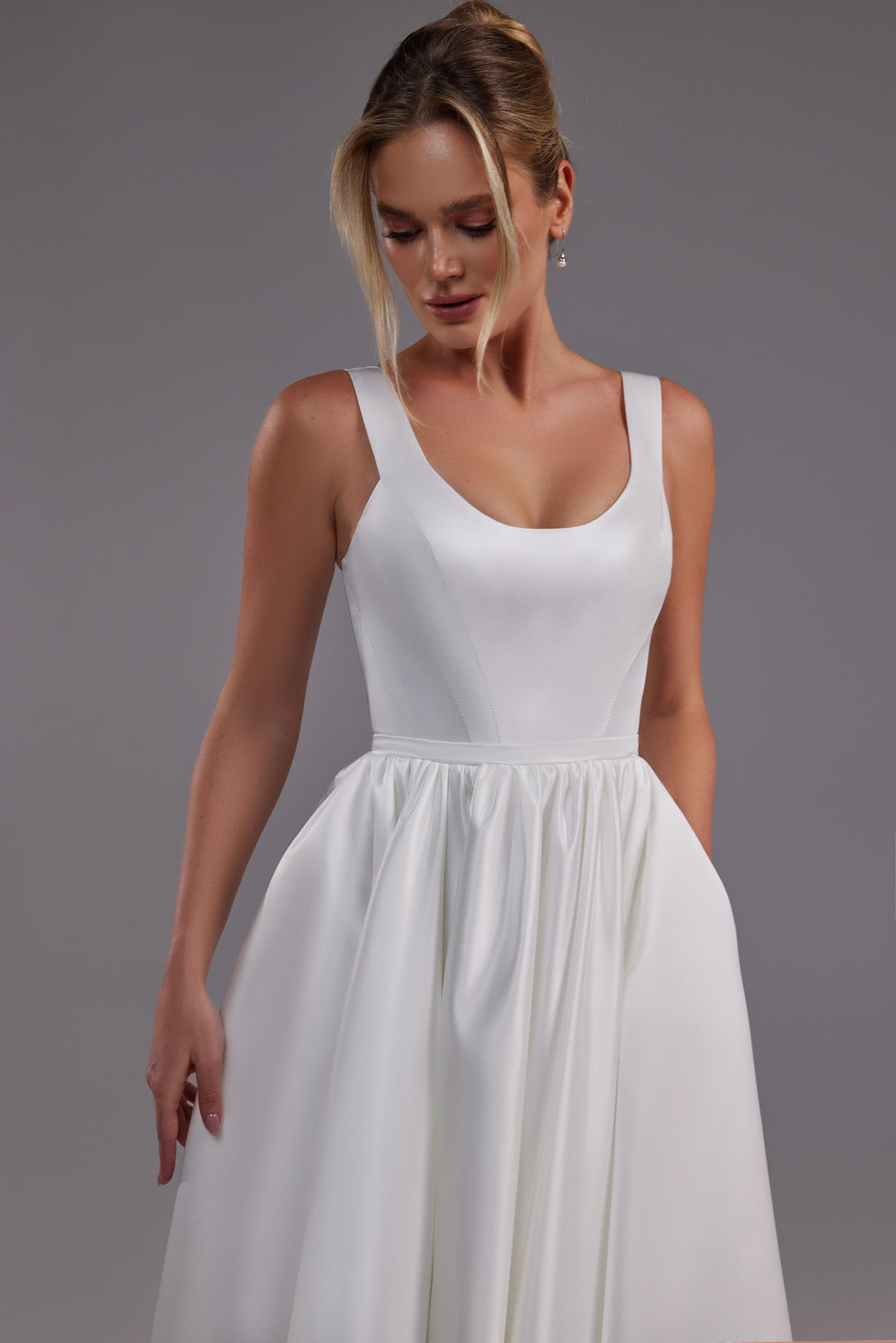 Long Satin Wedding Dress With Scoop Neckline Barbara
