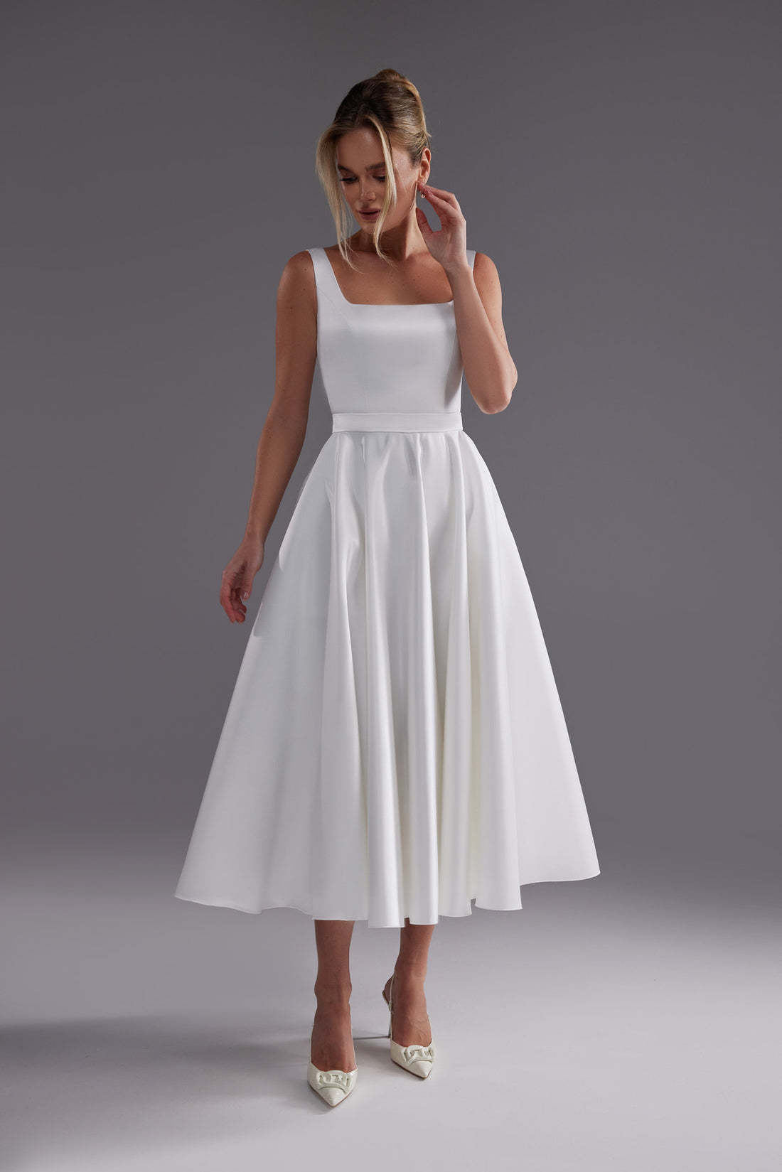 Satin Midi Wedding Dress With Square Neckline Vlada midi