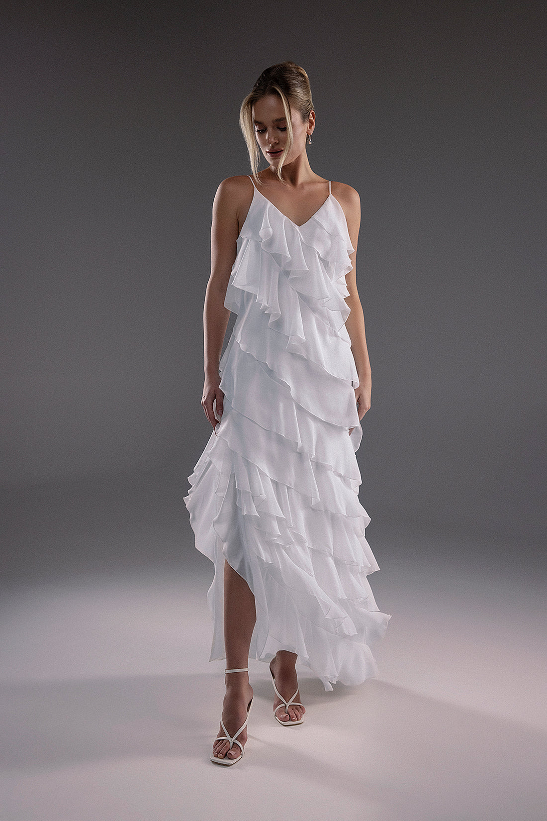 Simple Chiffon Sheath Open Back Wedding Dress With Ruffles Susanna