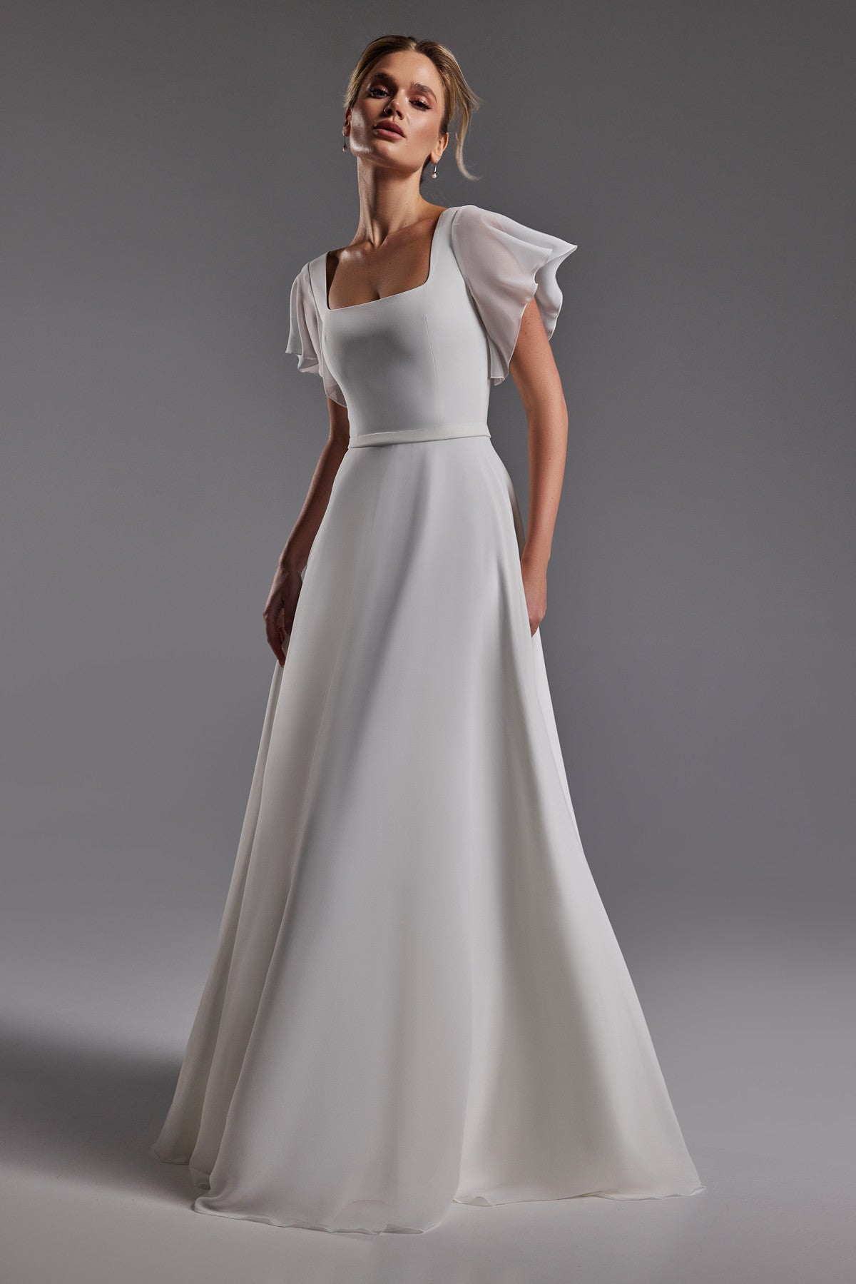 Modest Wedding Dress With Flutter Sleeves Edda
