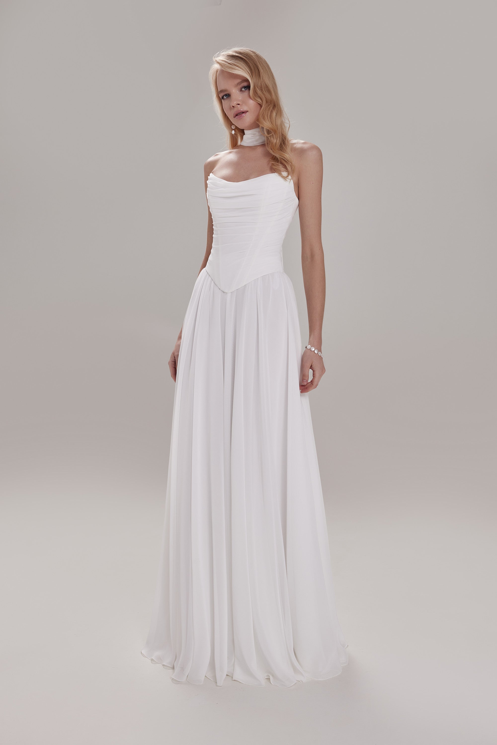 Two Piece Chiffon Corset Reception Dress Crystal