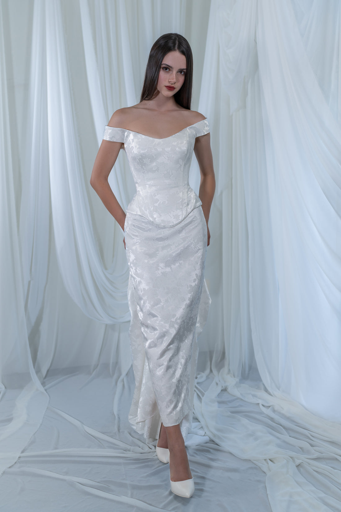 Romantic Two-Piece Satin Wedding Dress Lia With Lace-Up Corset & Asymmetric Bustled Train