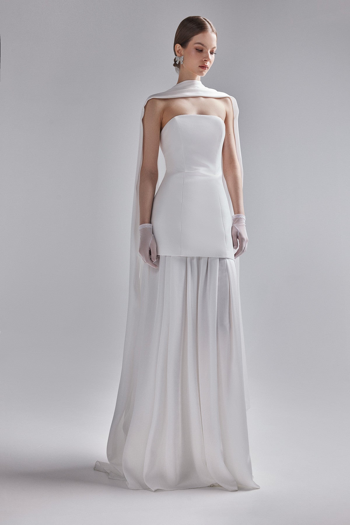 chiffon skirt wedding dress Flowy Boho Lace Two Piece Mermaid Chiffon Skirt Wedding Dresses, MW510