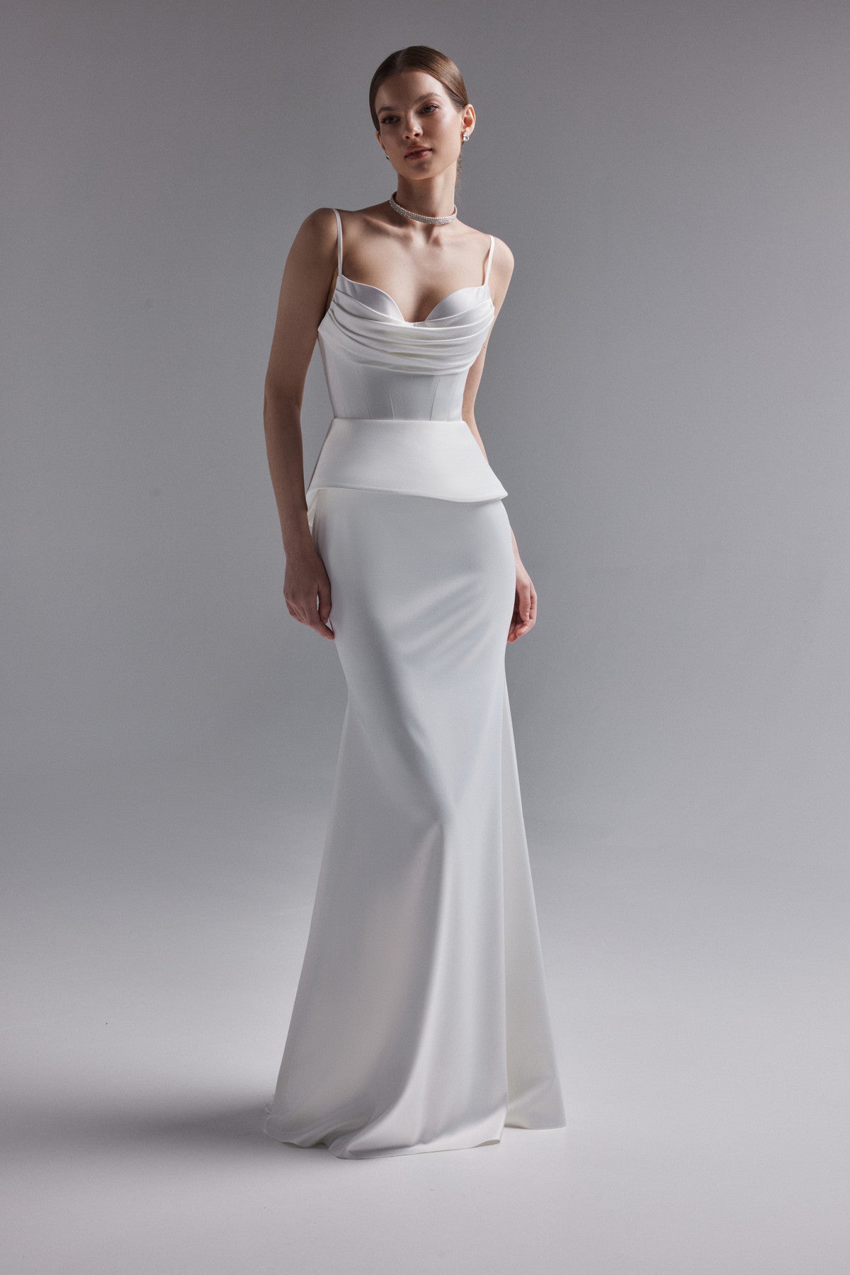 corset bustier wedding dress Satin corset wedding dress with slit Kristen