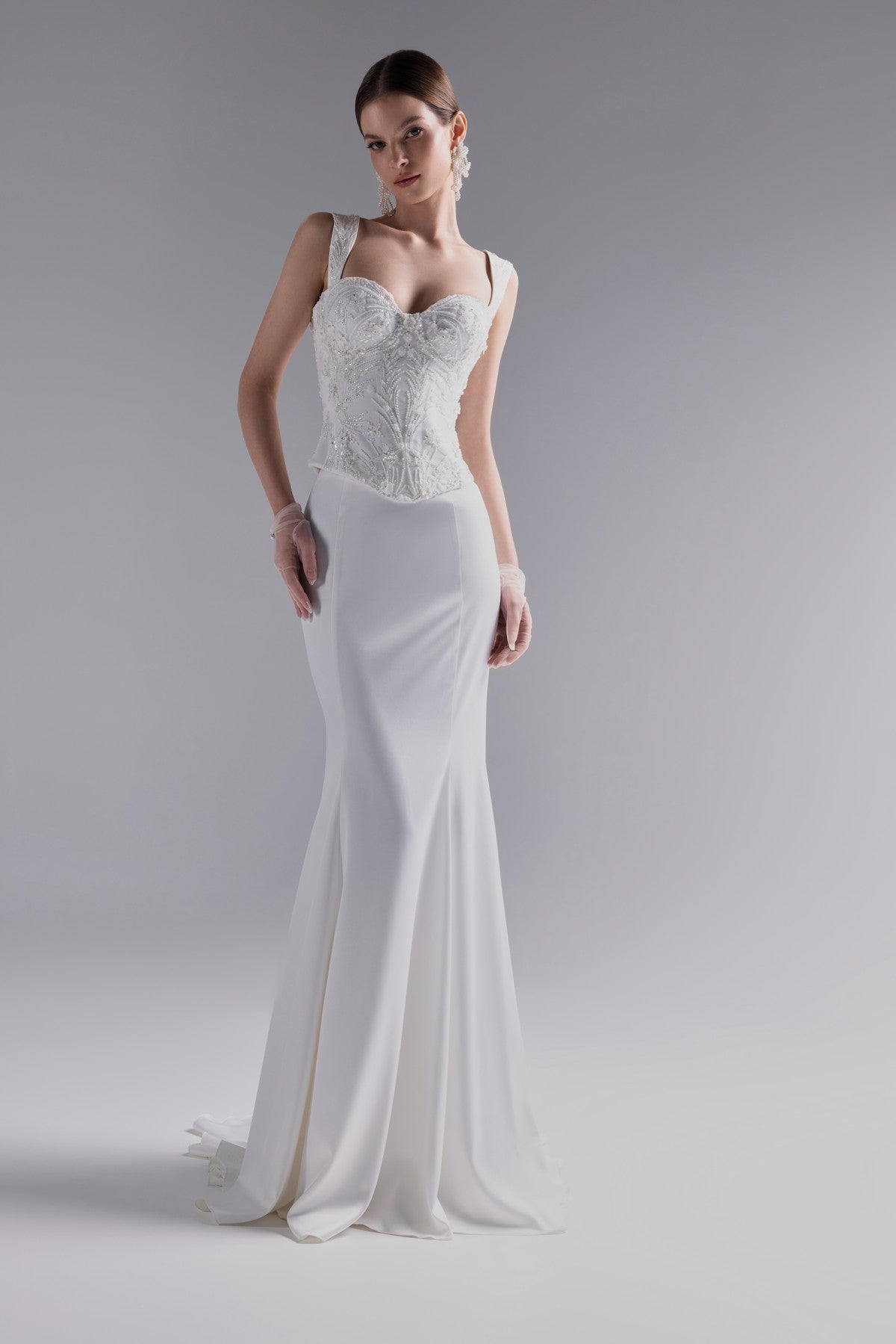 Two-piece Lace Drop Waist Corset With Detachable Straps and Fit & Flare Skirt Niam 10 US (42 EU) / Light ivory Two-piece Lace Drop Waist Corset With Detachable Straps and Fit & Flare Skirt Niam 10 US (42 EU) / Light ivory