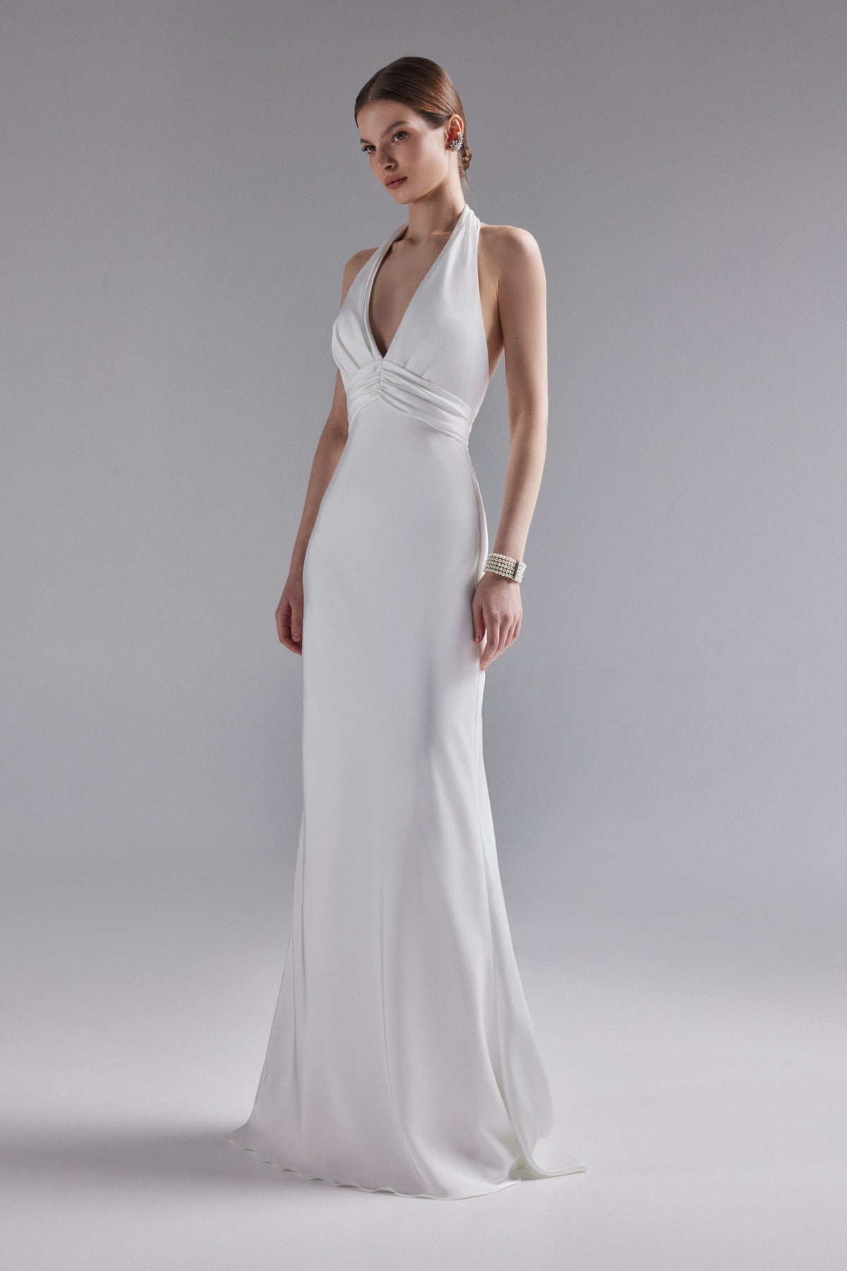 Elegant Silk Satin Reception Dress With Long Scarf Athena-1 Made to Order / Off-white / 2 US (34 EU) Elegant Silk Satin Reception Dress With Long Scarf Athena-1 Made to Order / Off-white / 2 US (34 EU)