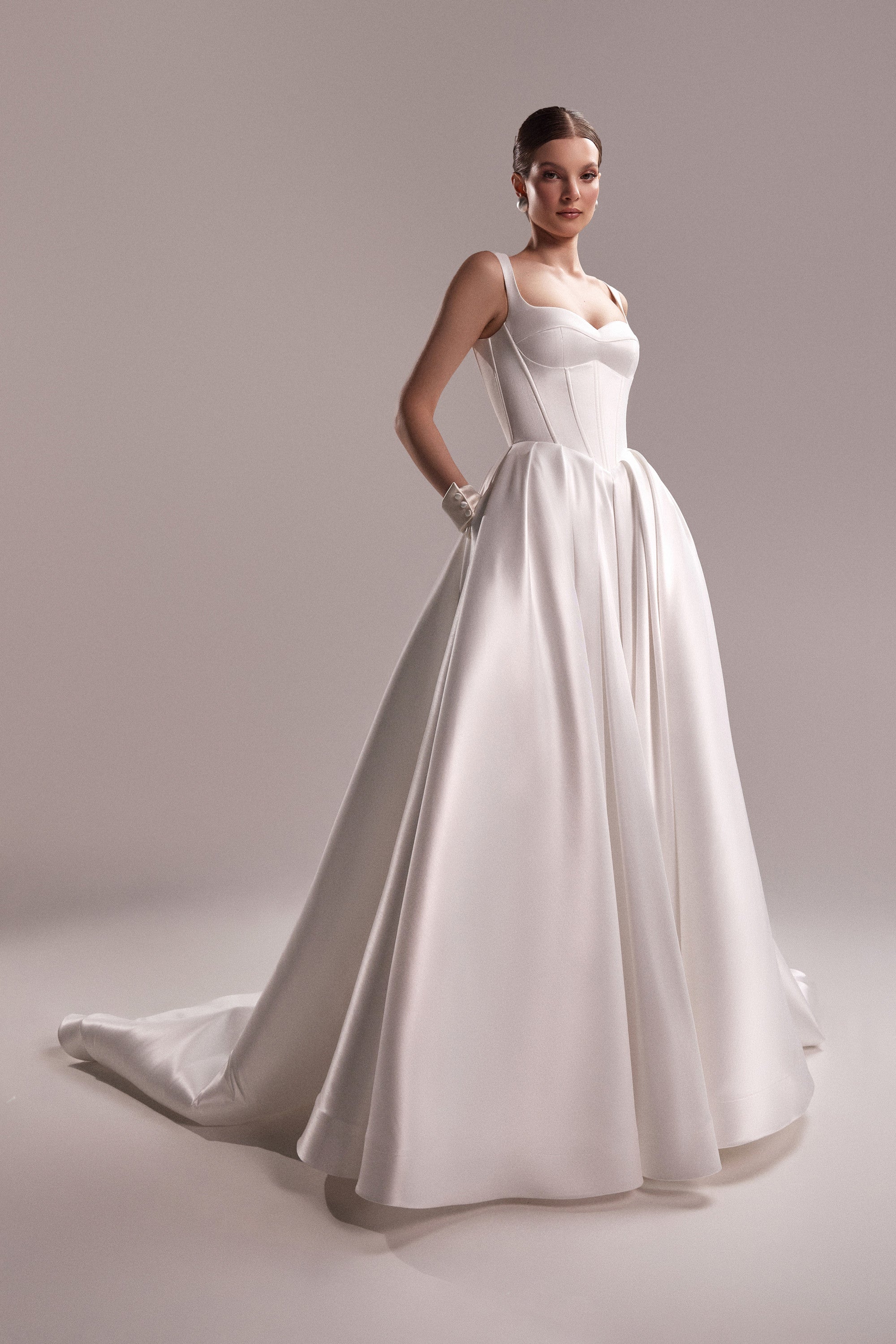 White Satin Corset Wedding Dress Antonia