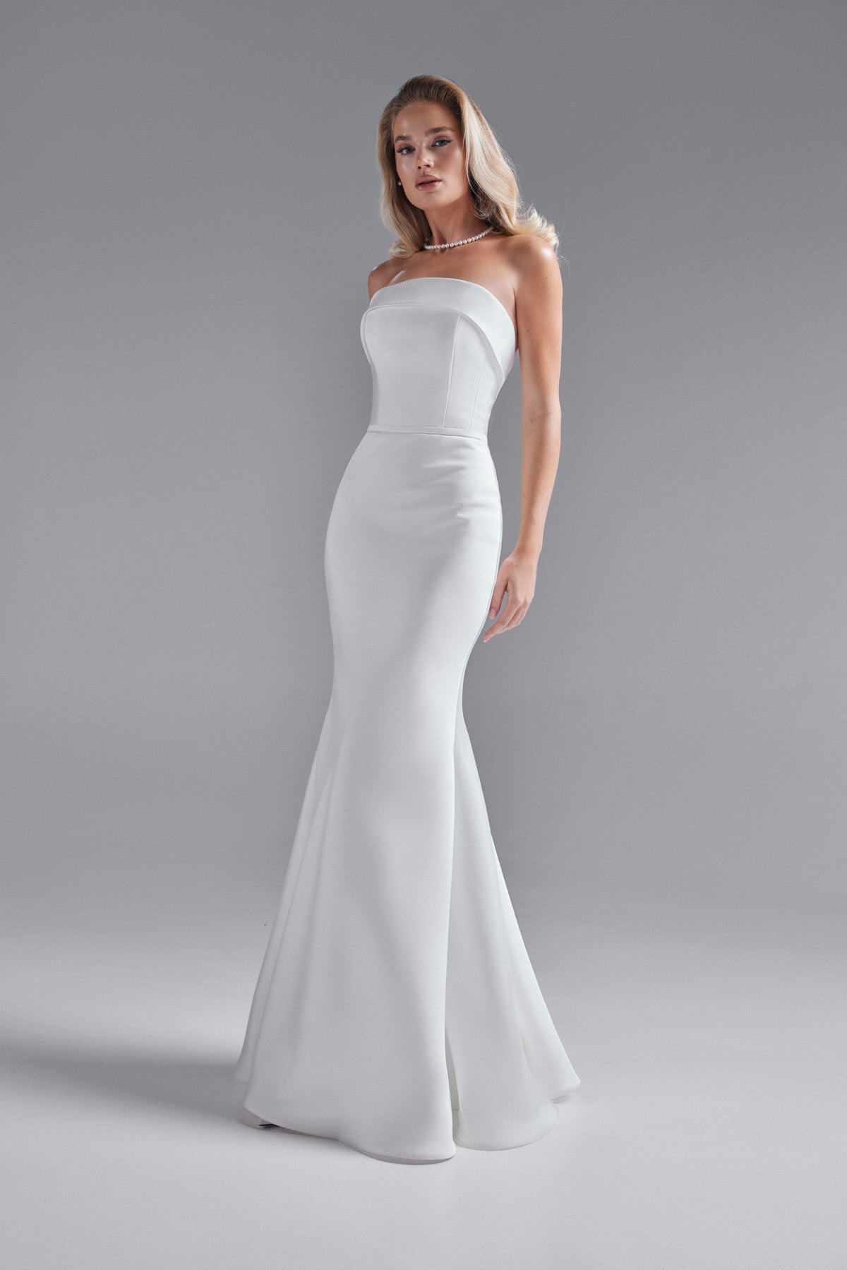 Simple Mermaid Silhouette Strapless Mikado Wedding Dress Gala