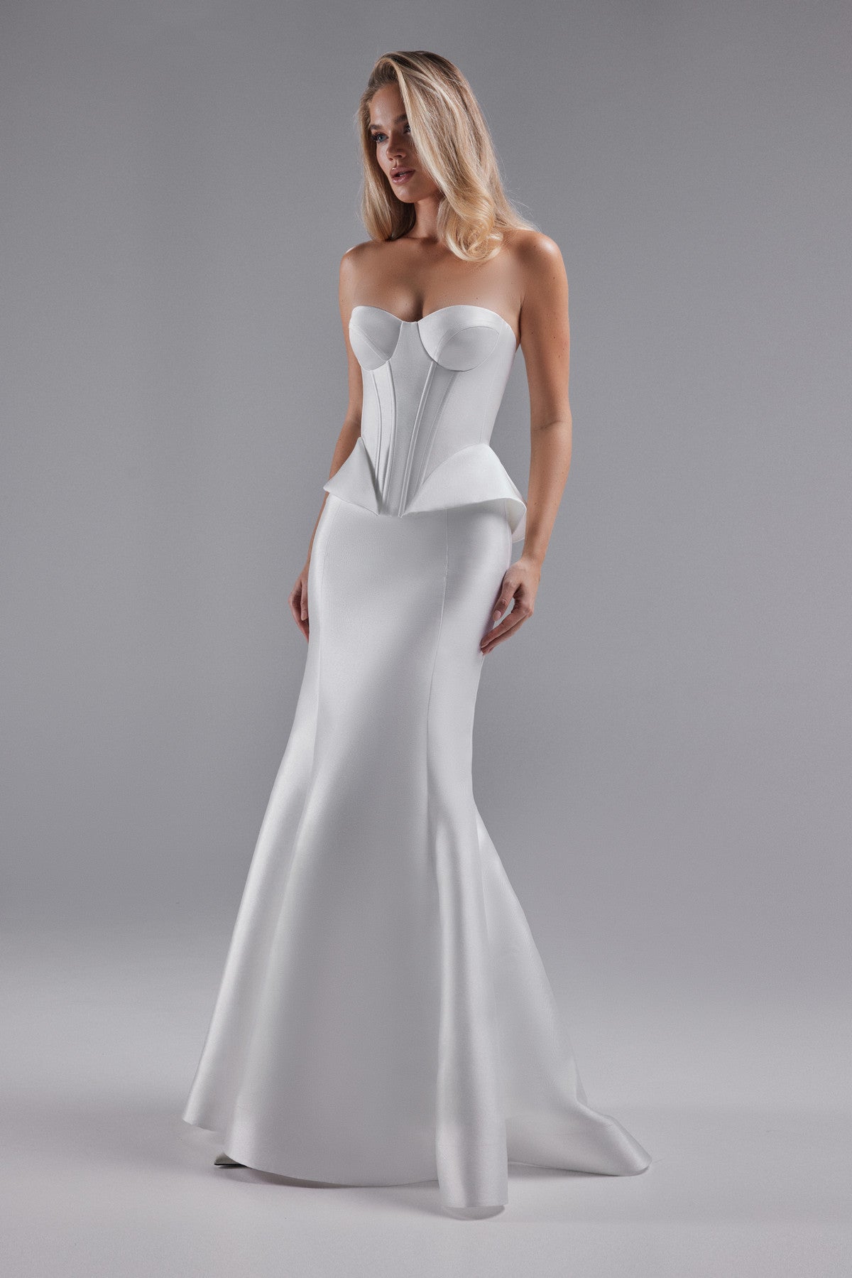 Mikado Two Piece Bridal Set Harley with Peplum Corset and Mermaid Skirt 14 US (46 EU) / Off-White Mikado Two Piece Bridal Set Harley with Peplum Corset and Mermaid Skirt 14 US (46 EU) / Off-White