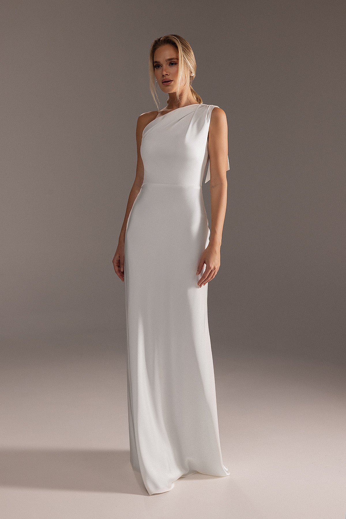 one shoulder wedding dress Unique Sati Beads Sheath Boho Ivory Bridal Gown QW2356 Custom Size / Custom Color An exquisite ivory mesh A Satin One Shoulder Minimalist Long