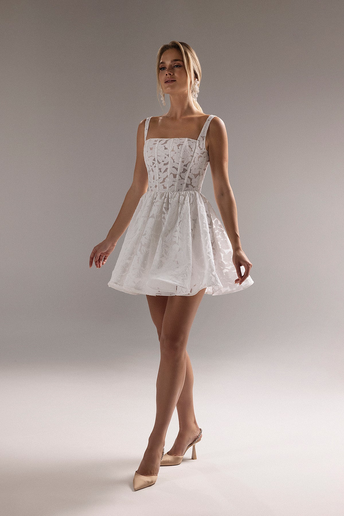 Short White Lace Wedding Dress Ruta | Square Neck Corset Mini Dress 12 US (44 EU) / Off-White Short White Lace Wedding Dress Ruta | Square Neck Corset Mini Dress 12 US (44 EU) / Off-White