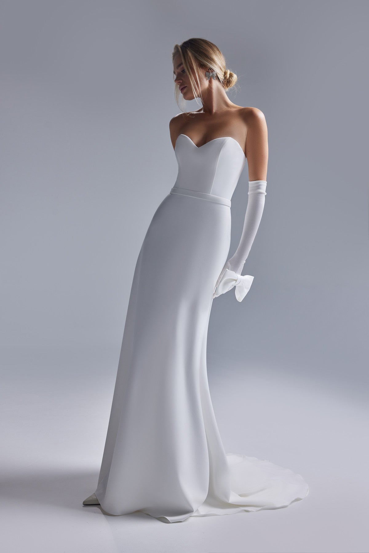 Elegant Strapless Crepe Fit and Flare Wedding Dress Adeline Custom (0-12 US, 32-44 EU) / Ivory Elegant Strapless Crepe Fit and Flare Wedding Dress Adeline Custom (0-12 US, 32-44 EU) / Ivory
