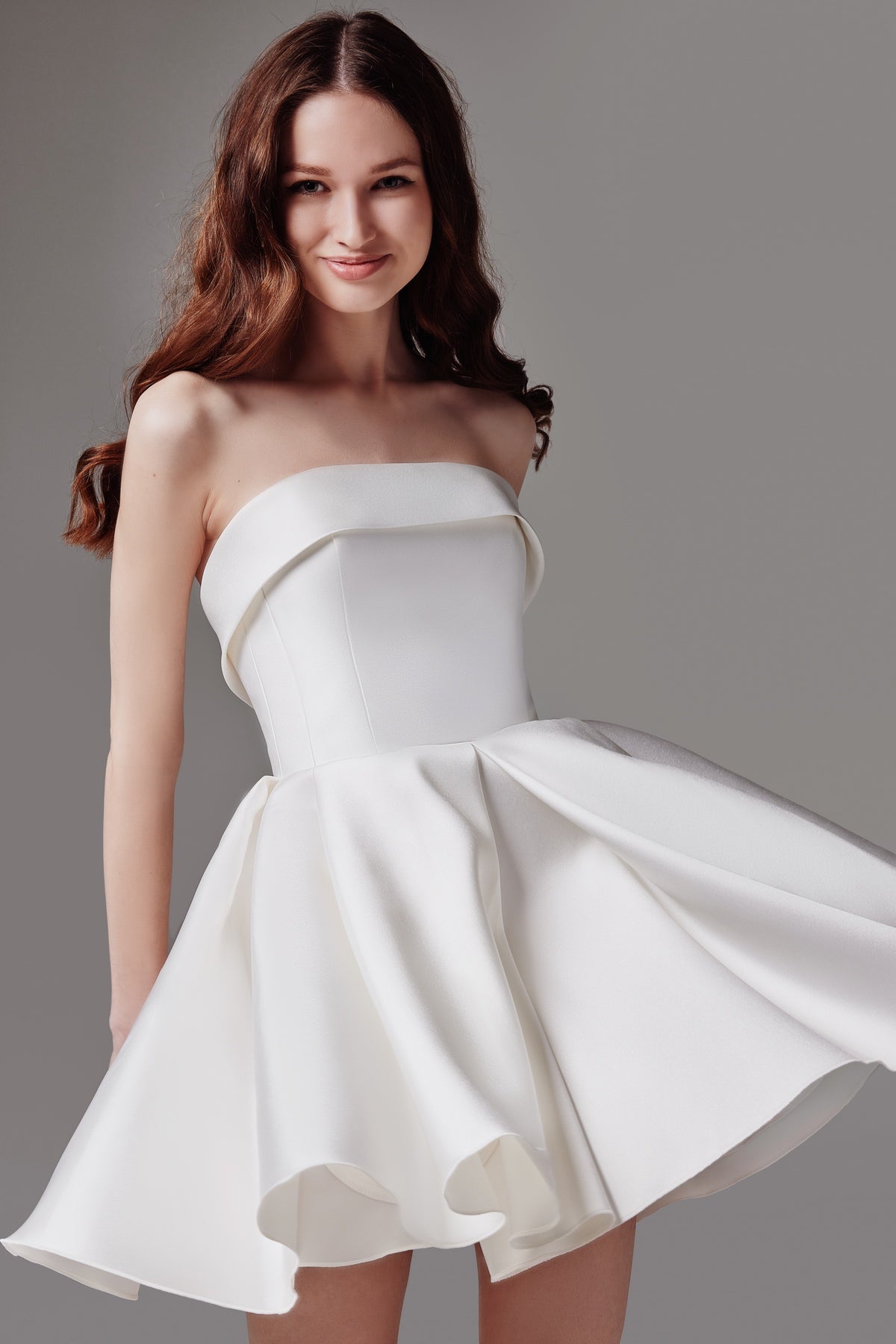 Strapless Short Mikado Cocktail Wedding Dress Sophie Mini 12 US (44 EU) / Off-White Strapless Short Mikado Cocktail Wedding Dress Sophie Mini 12 US (44 EU) / Off-White