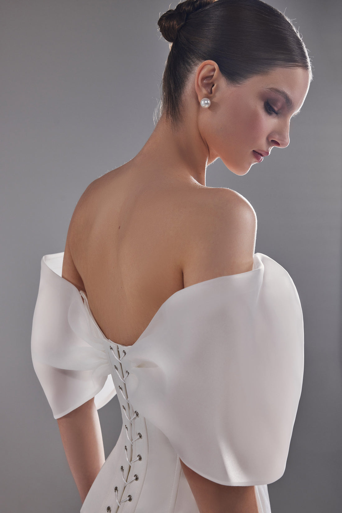 Strapless Satin Drop Waist Corset Blanche