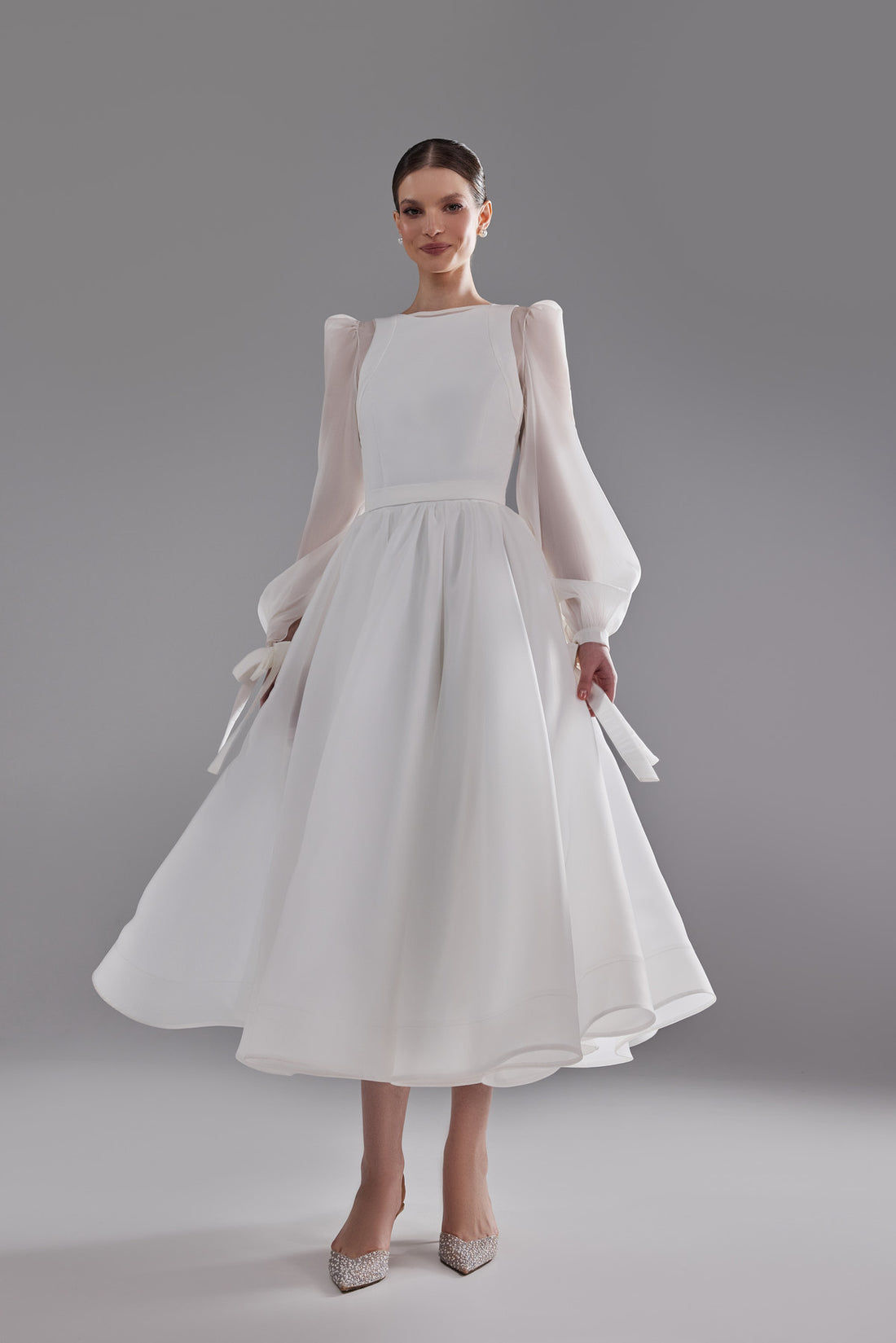 Midi A-line Wedding Dress Filici With Long Sleeve Blouse