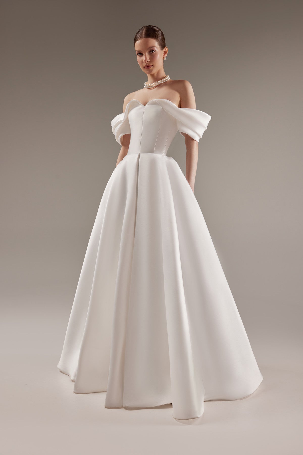 off the shoulder mikado wedding dress Mikado Short Off Shoulder Bridal Dress by Adrianna Papell 45020