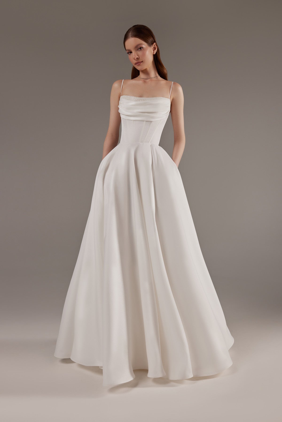 Elegant White Corset Wedding Dress with Slit Rihanna | Minimalist A-Line Bridal Gown with Draped Bodice 8 US (40 EU) / Ivory Elegant White Corset Wedding Dress with Slit Rihanna | Minimalist A-Line Bridal Gown with Draped Bodice 8 US (40 EU) / Ivory
