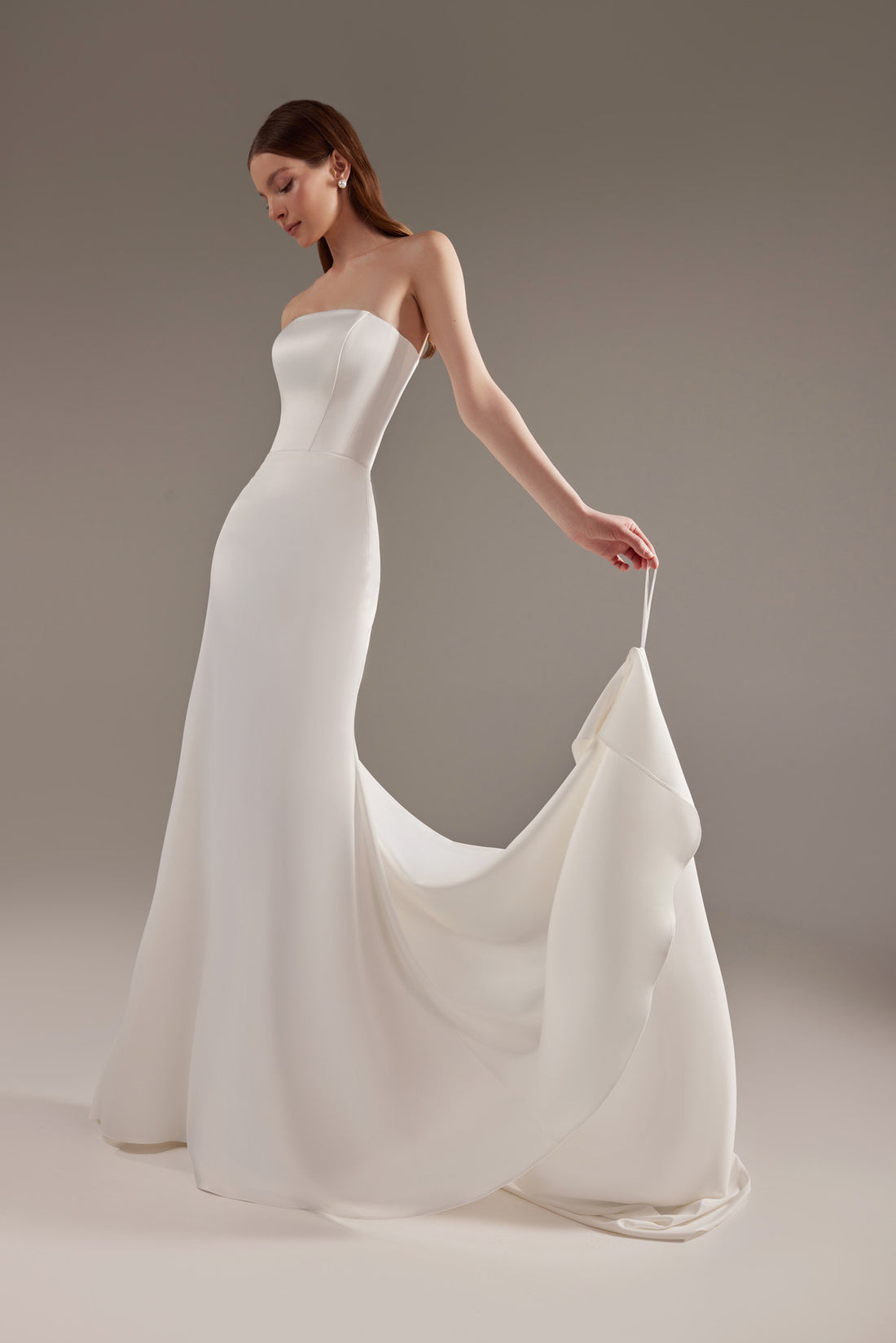 Satin Corset Wedding Dress Serena with Detachable sleeves and Chapel train