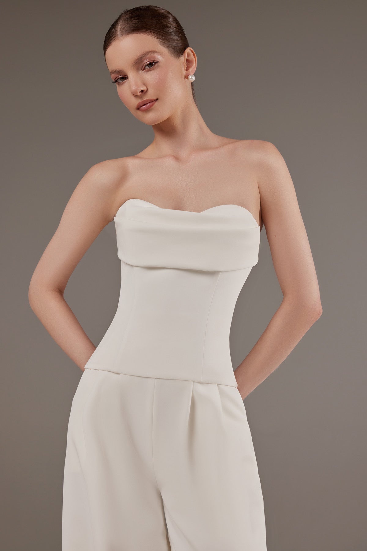 strapless draped corset dress AZAZEL Strapless Corset Gown With Sculptural Draped Skirt