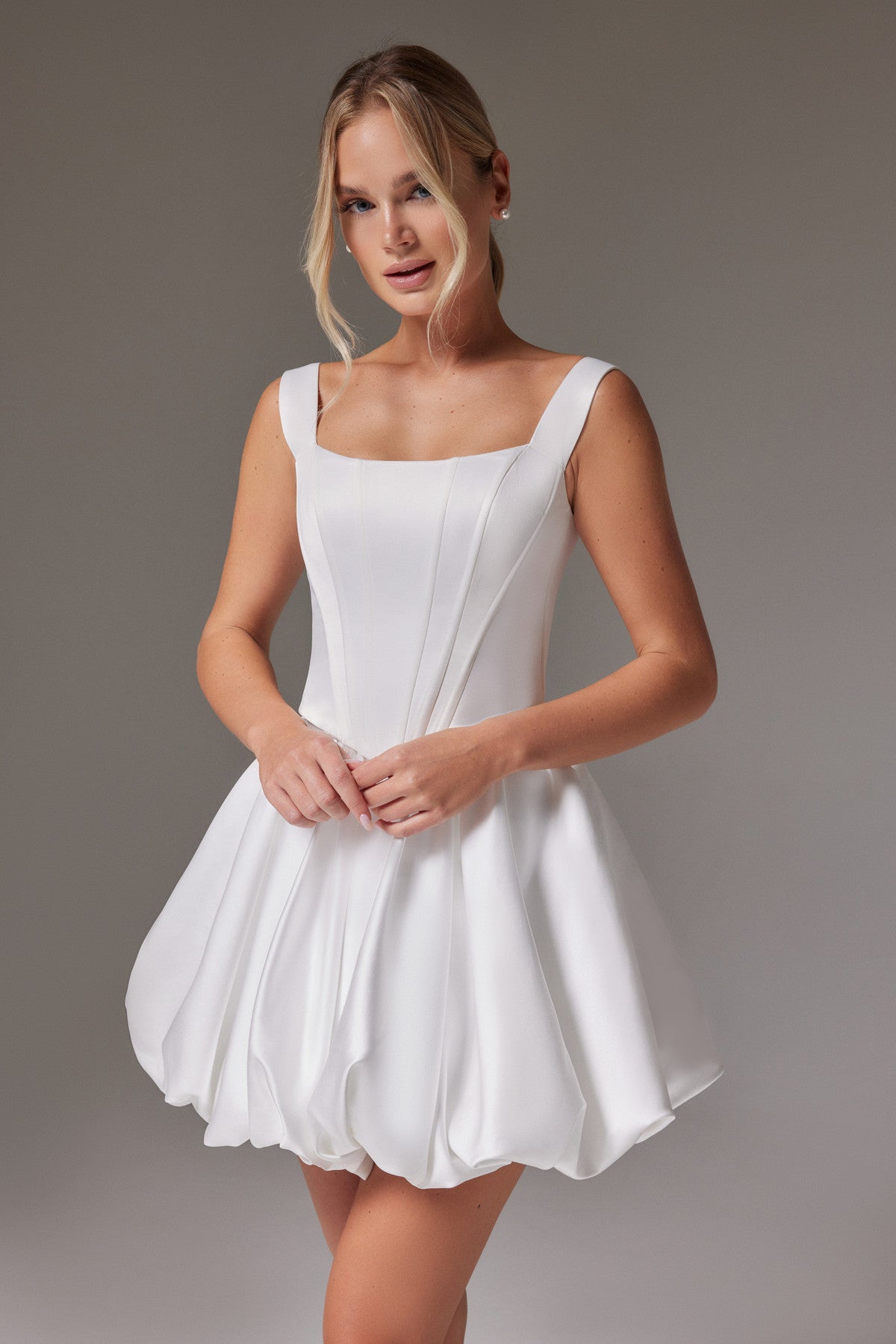 Two-piece Satin Drop Waist Corset and Short Balloon Skirt Eliada Custom (0-12 US, 32-44 EU) / Ivory Two-piece Satin Drop Waist Corset and Short Balloon Skirt Eliada Custom (0-12 US, 32-44 EU) / Ivory