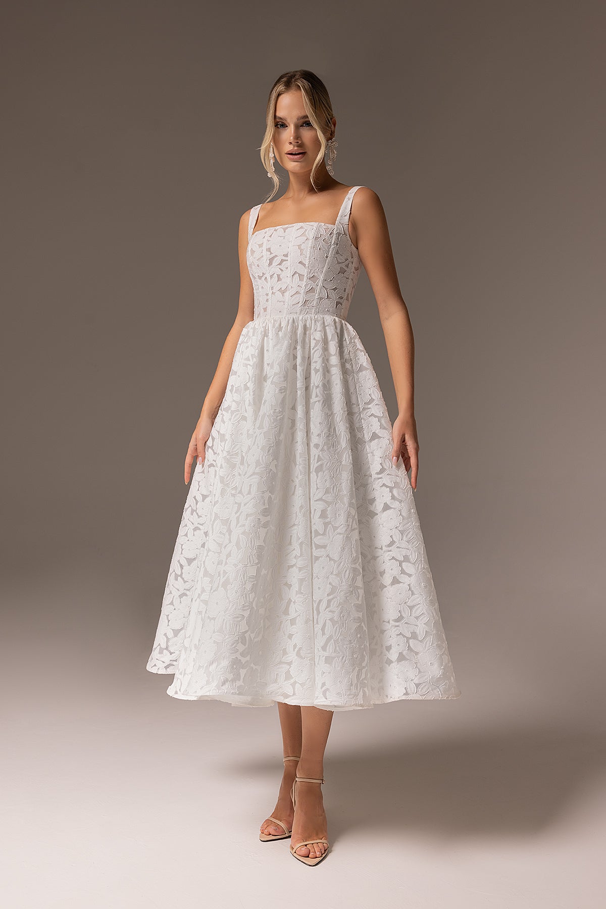 Ankle Length Simple Midi Wedding Dress Civil Lace Wedding Dress