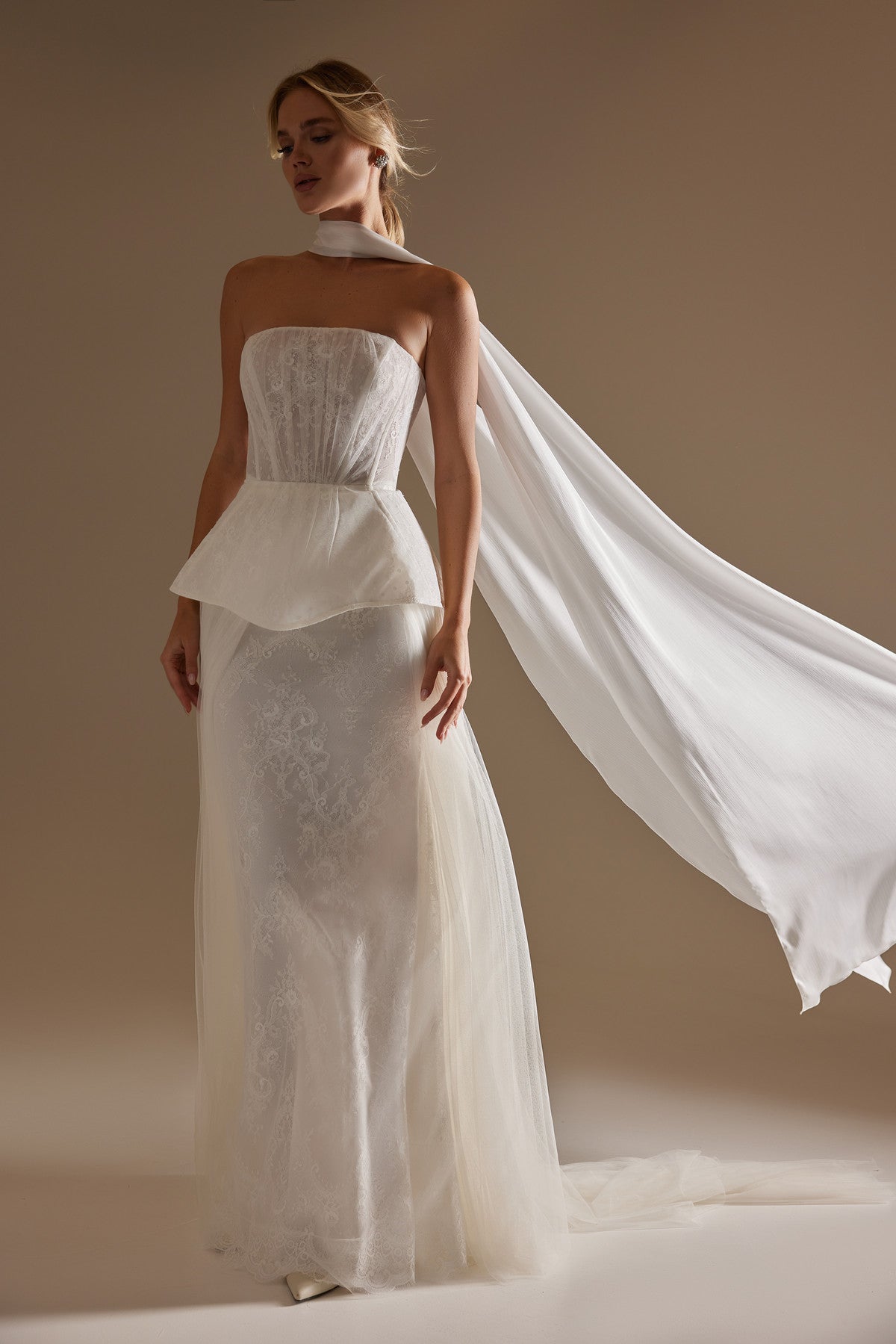 Basque Waist Lace Corset and Skirt With Cathedral Train Alla