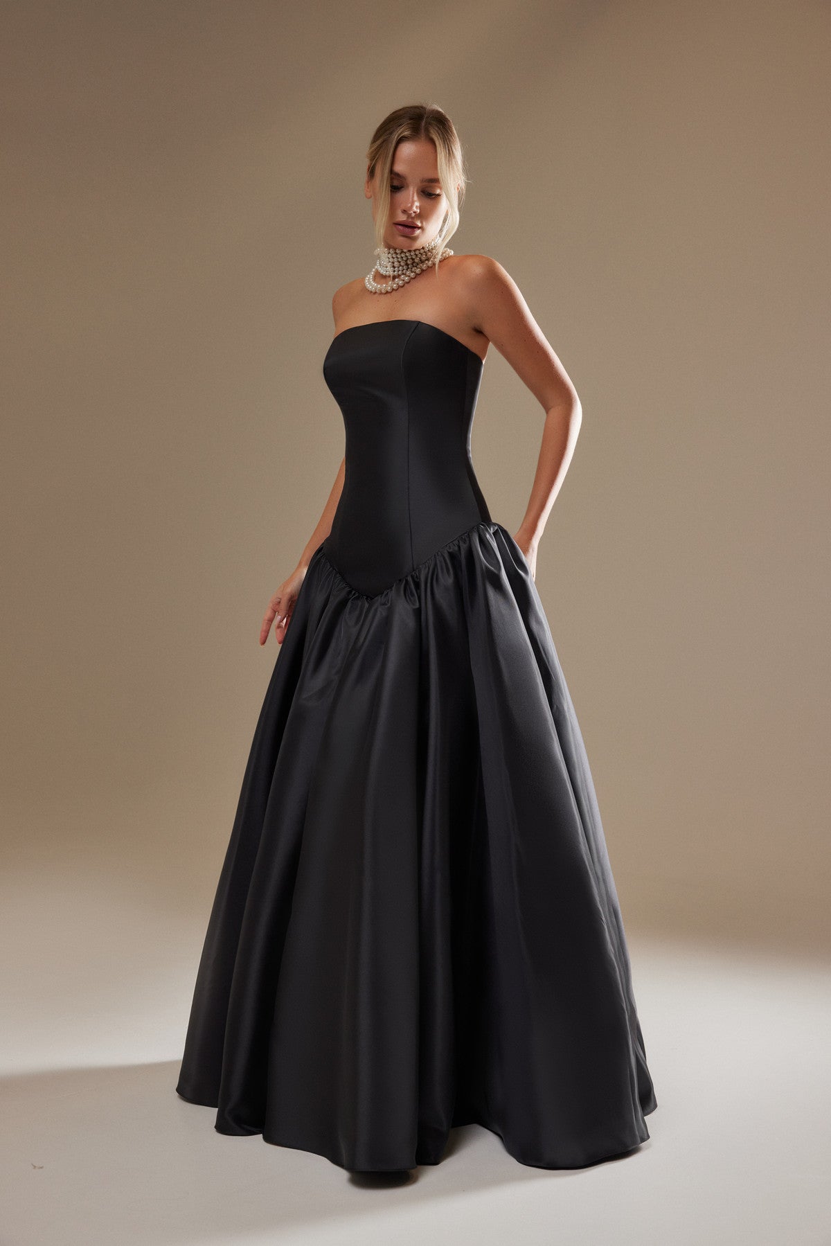 Strapless Drop Waist Satin Gown Francesca | Black Wedding Dress Custom (14-18 US, 46-50 EU) / Blue Strapless Drop Waist Satin Gown Francesca | Black Wedding Dress Custom (14-18 US, 46-50 EU) / Blue