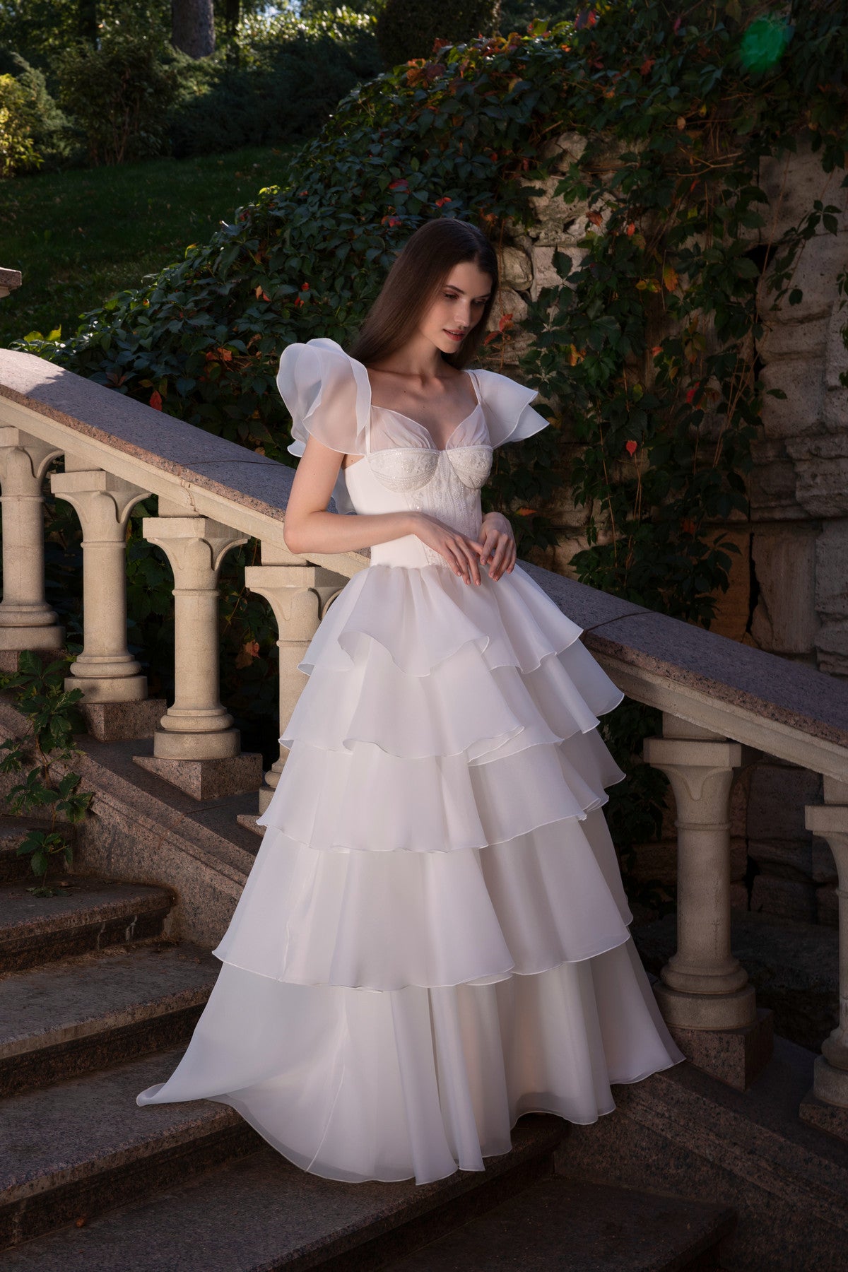 Bridal Organza A-line Gown Cvit With Ruffled Sleeves 18 US (50 EU) / Off-white Bridal Organza A-line Gown Cvit With Ruffled Sleeves 18 US (50 EU) / Off-white