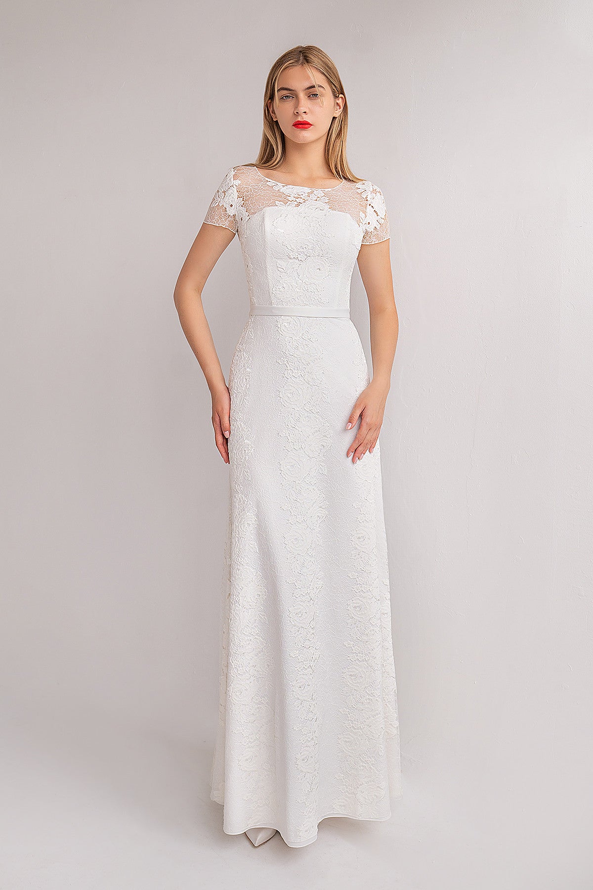 Modest Lace Sheath Silhouette Wedding Dress Jolene Modest Lace Sheath Silhouette Wedding Dress Jolene