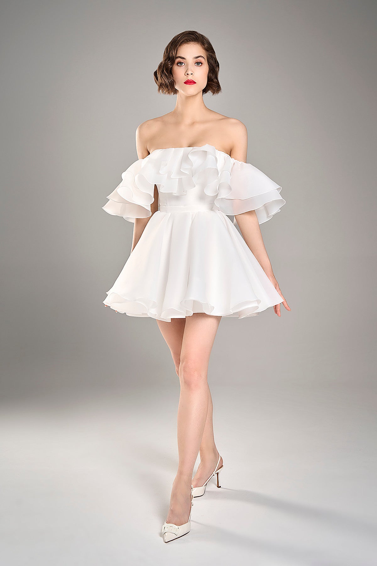 Organza Short White Wedding Dress Peony Custom (Plus Size) / Red Organza Short White Wedding Dress Peony Custom (Plus Size) / Red