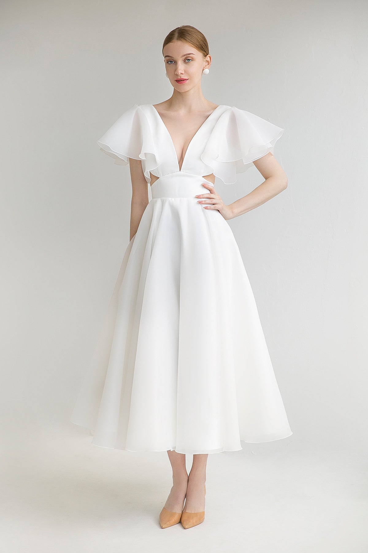 Civil Wedding Dress With Short Sleeve Eulalia Midi Made to Order / Blue / 2 US (34 EU) Civil Wedding Dress With Short Sleeve Eulalia Midi Made to Order / Blue / 2 US (34 EU)