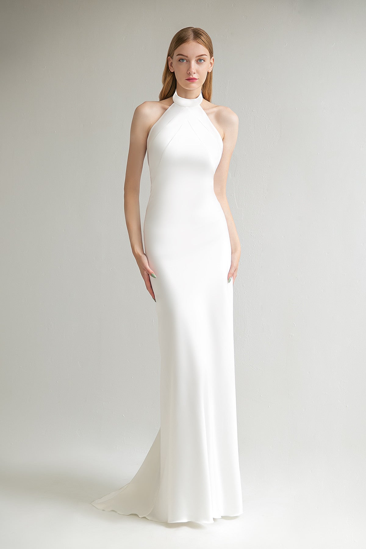 SATIN SHEATH HALTER NECK WEDDING DRESS MISTY SATIN SHEATH HALTER NECK WEDDING DRESS MISTY