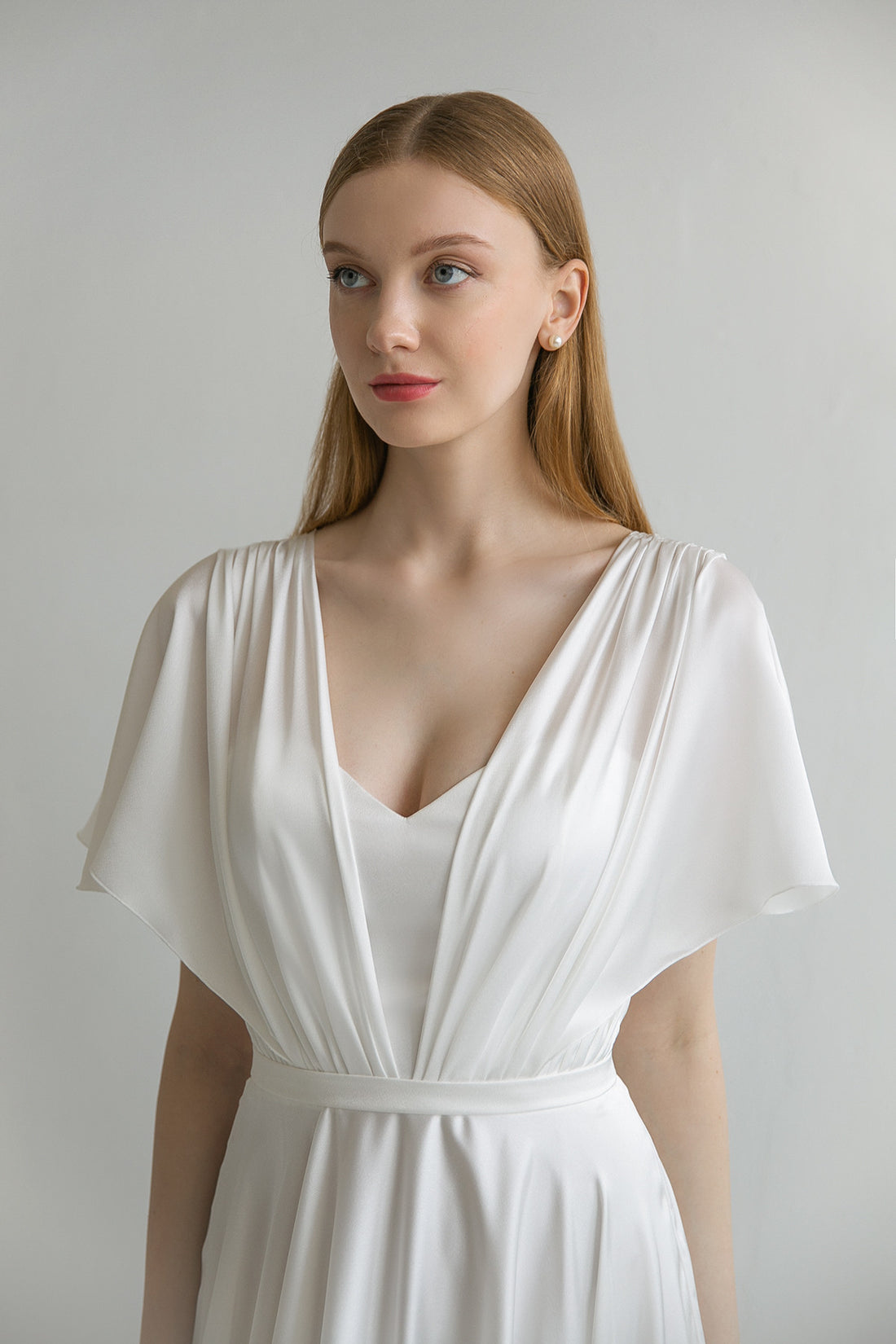 Silk Flutter Sleeve A-Line Midi Wedding Dress Daina