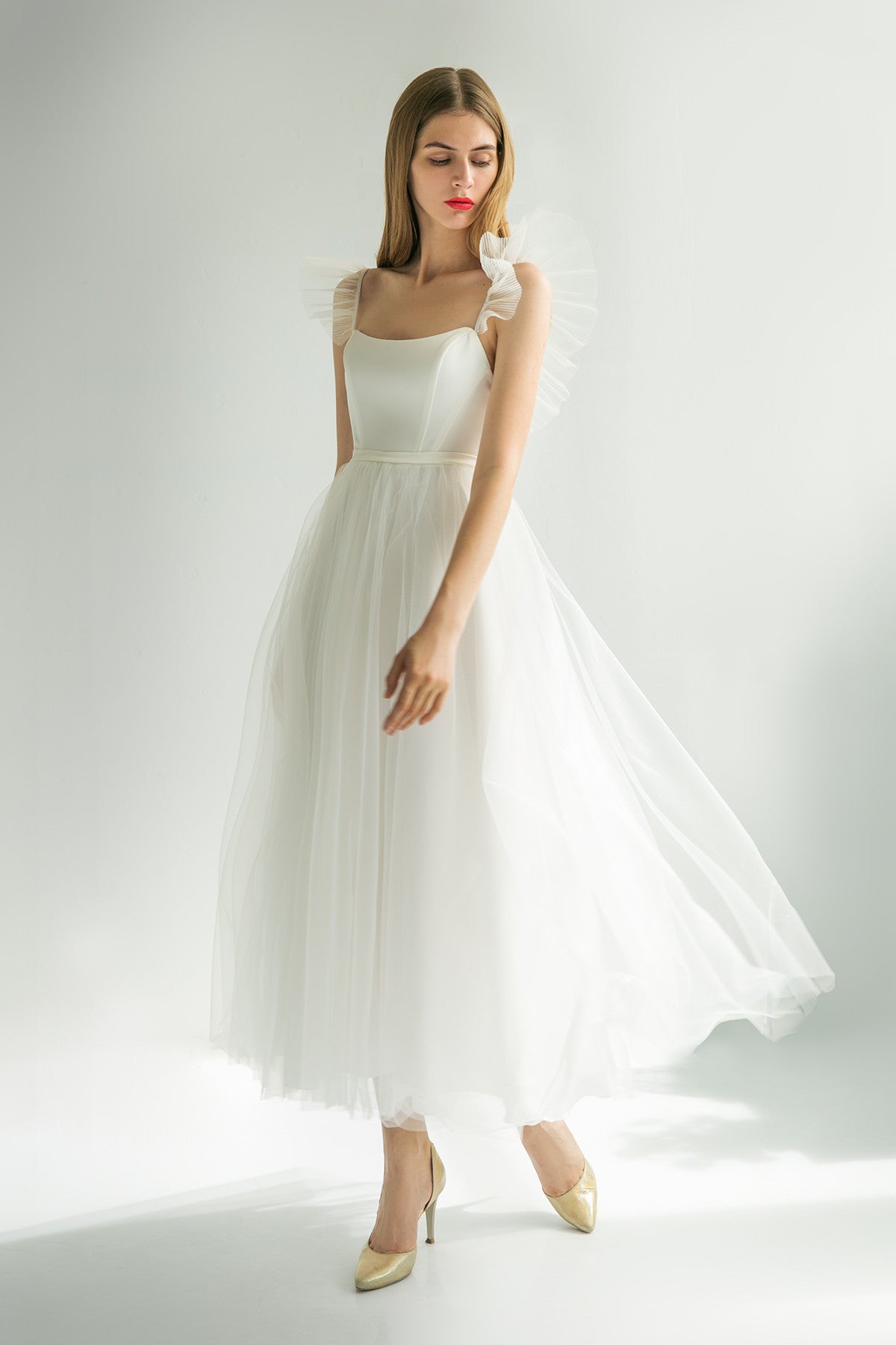 Elopement Midi A-line Wedding Dress Kimberly Custom (Plus Size) / Ivory Elopement Midi A-line Wedding Dress Kimberly Custom (Plus Size) / Ivory