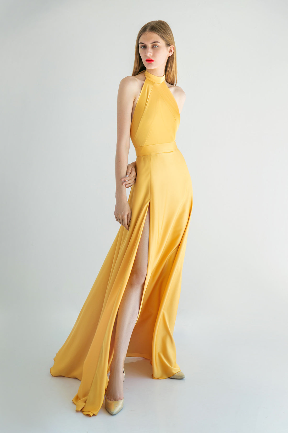 Silk Open Back Halter Neck Maxi Dress Mary