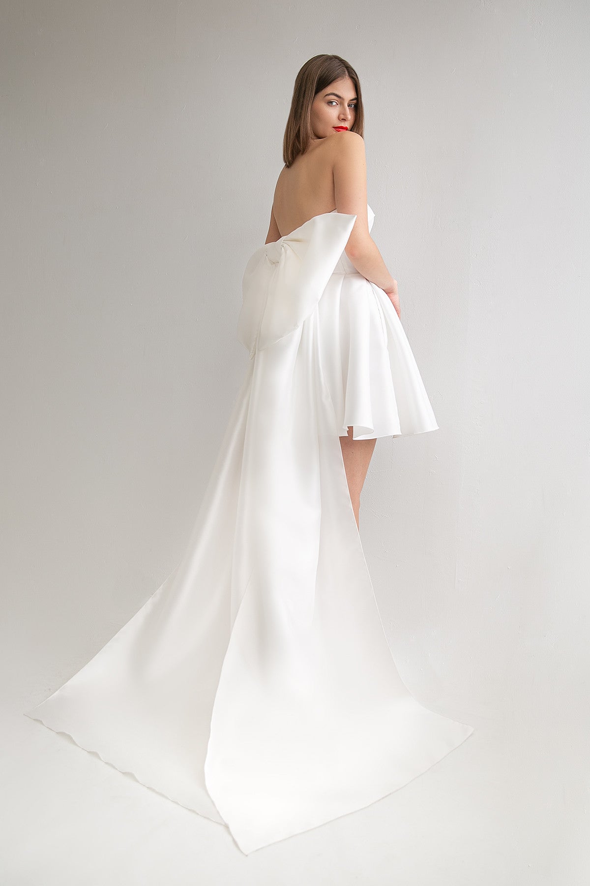 Short White Wedding Dress With Detachable Bow Sophie Short White Wedding Dress With Detachable Bow Sophie