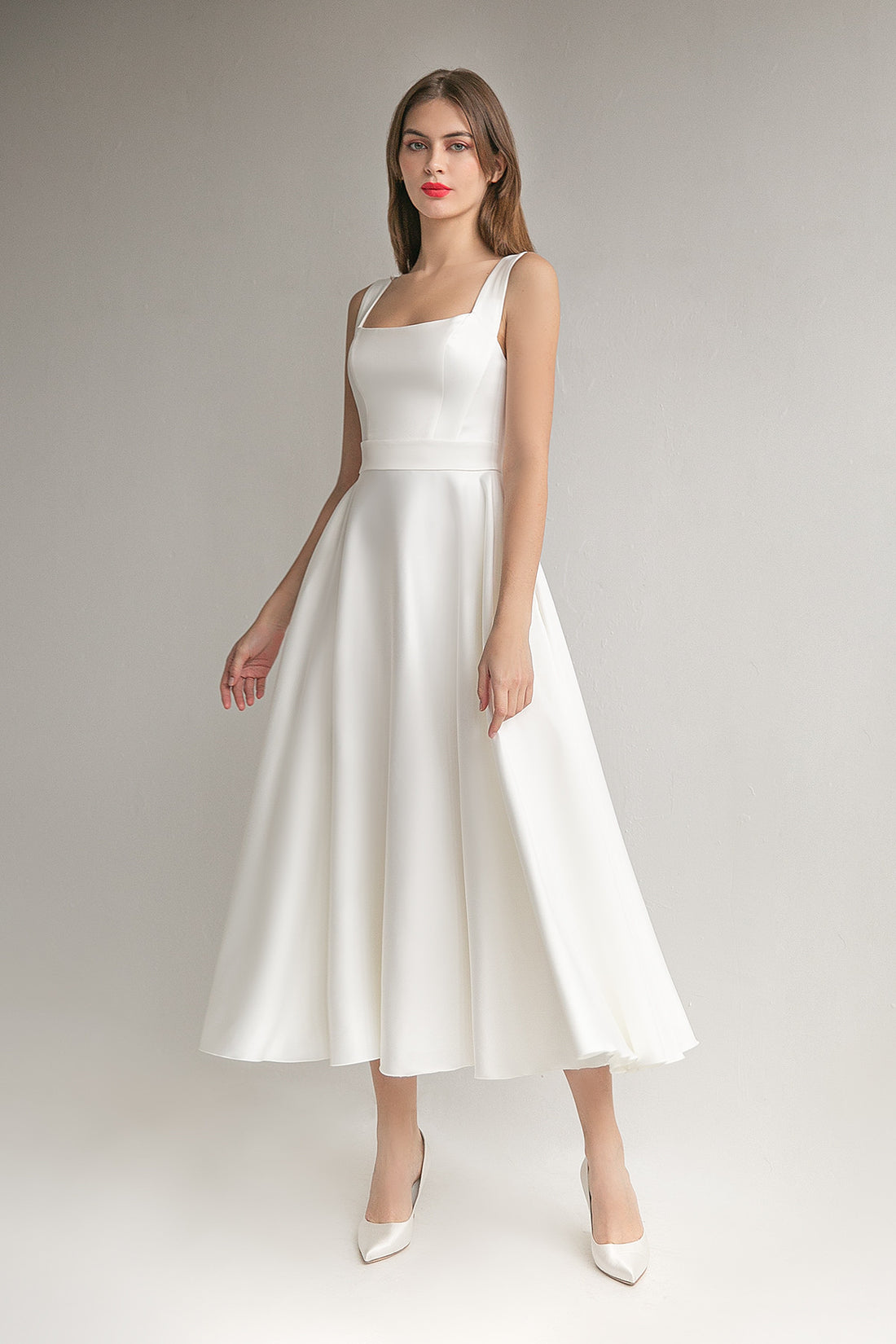 Satin A-line Silhouette Midi Wedding Dress Mila