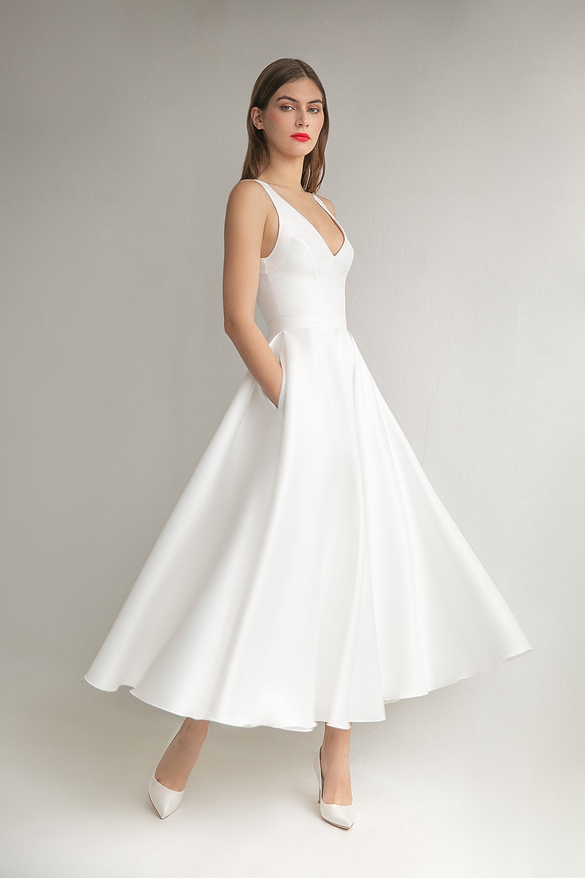 A line midi fashion wedding dress