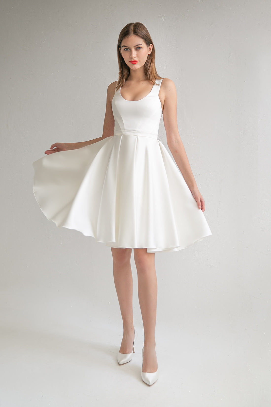 Short Satin Wedding Dress With Scoop Neckline Barbara Mini