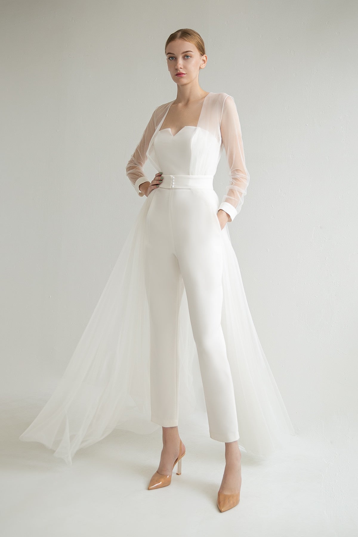 Bridal Jumpsuit With Long Sleeve Cape Donna