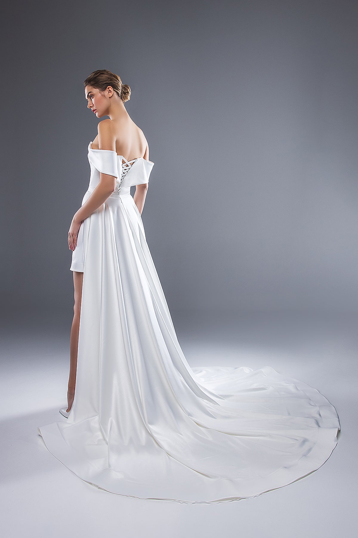Short Satin Wedding Dress Meg With Detachable Skirt Short Satin Wedding Dress Meg With Detachable Skirt