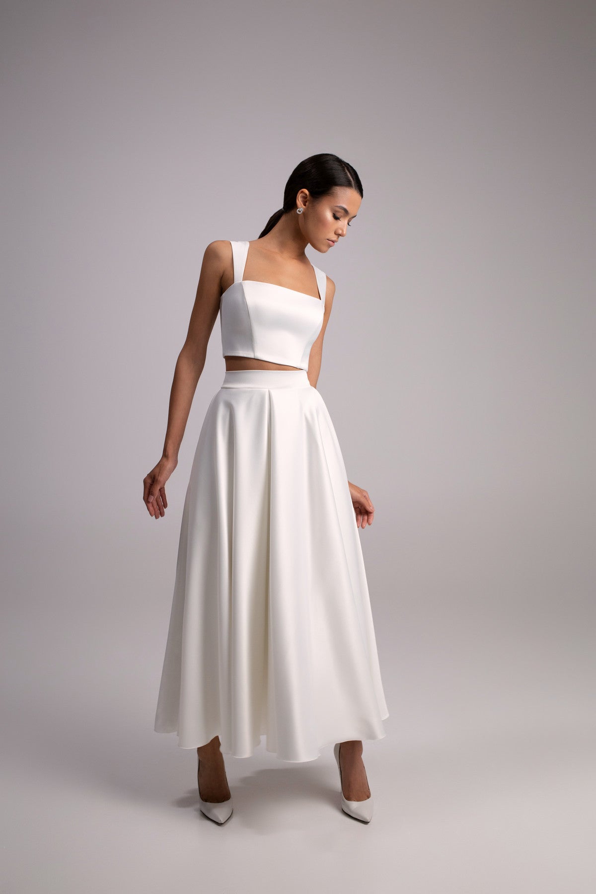 Satin Bridal A-Line Skirt with Corset Top Paloma Made to Order / Light Ivory / 8 US (40 EU) Satin Bridal A-Line Skirt with Corset Top Paloma Made to Order / Light Ivory / 8 US (40 EU)